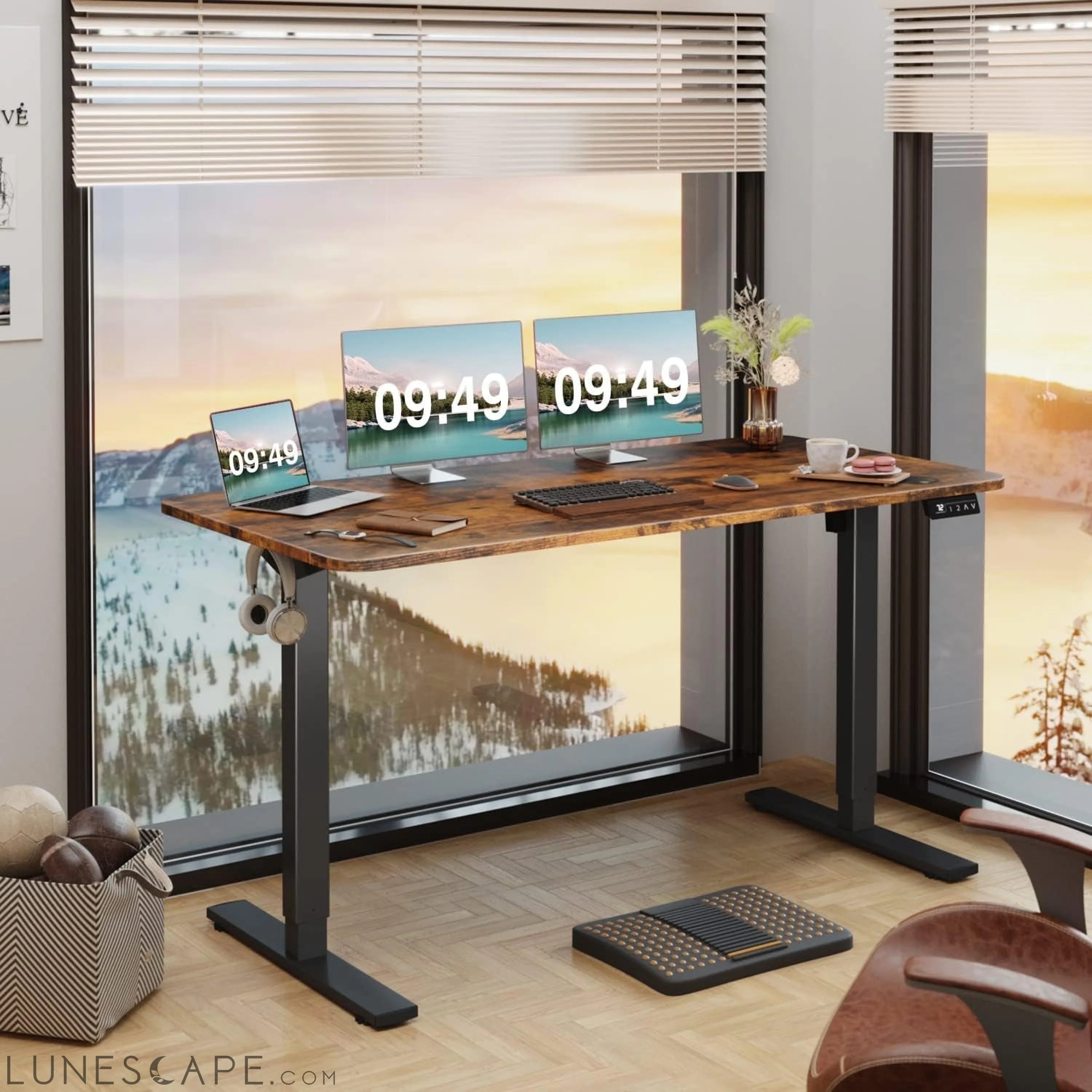 Electric Height Adjustable Standing Desk Large 55 X 24 Inches Sit LUNESCAPE