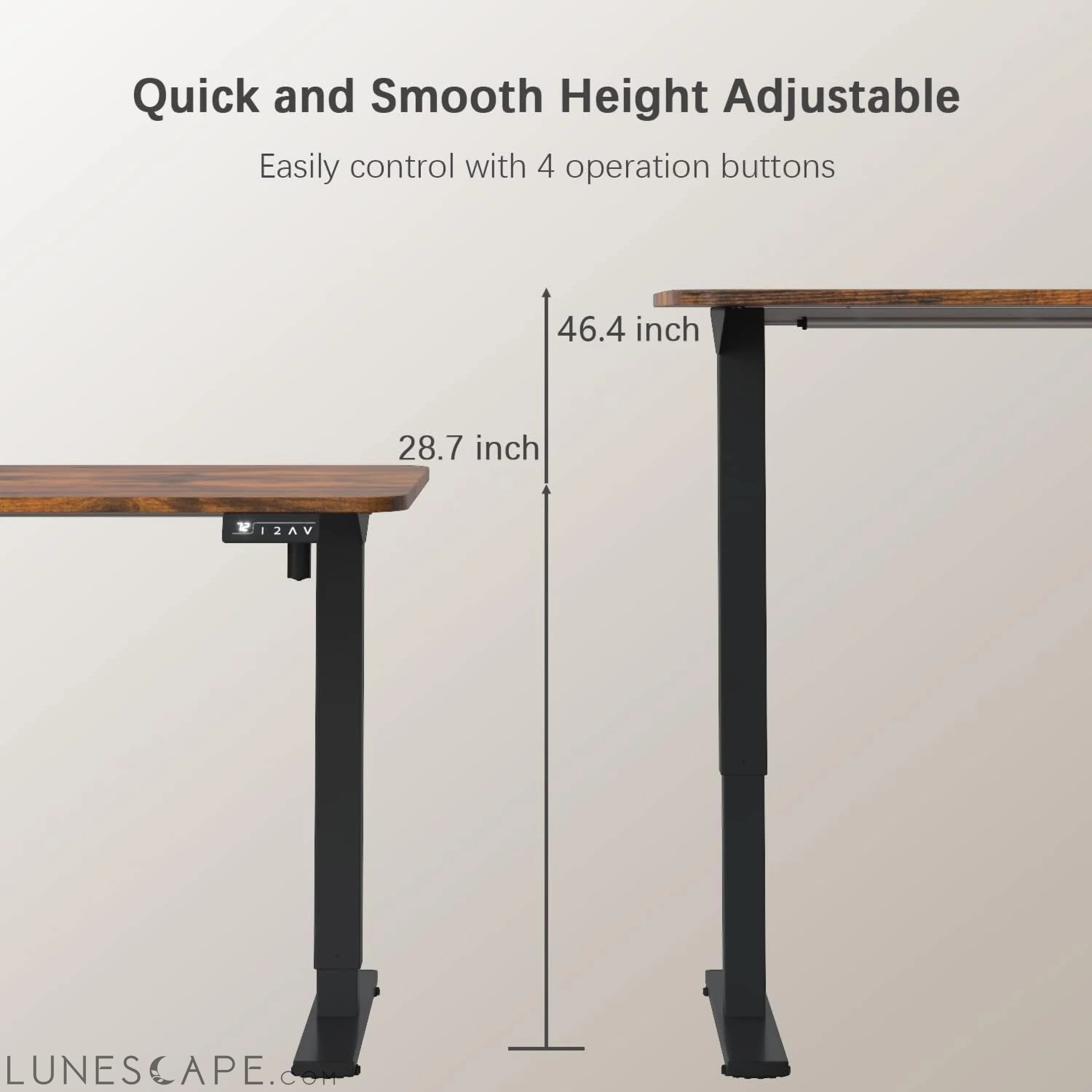 Electric Height Adjustable Standing Desk Large 55 X 24 Inches Sit LUNESCAPE