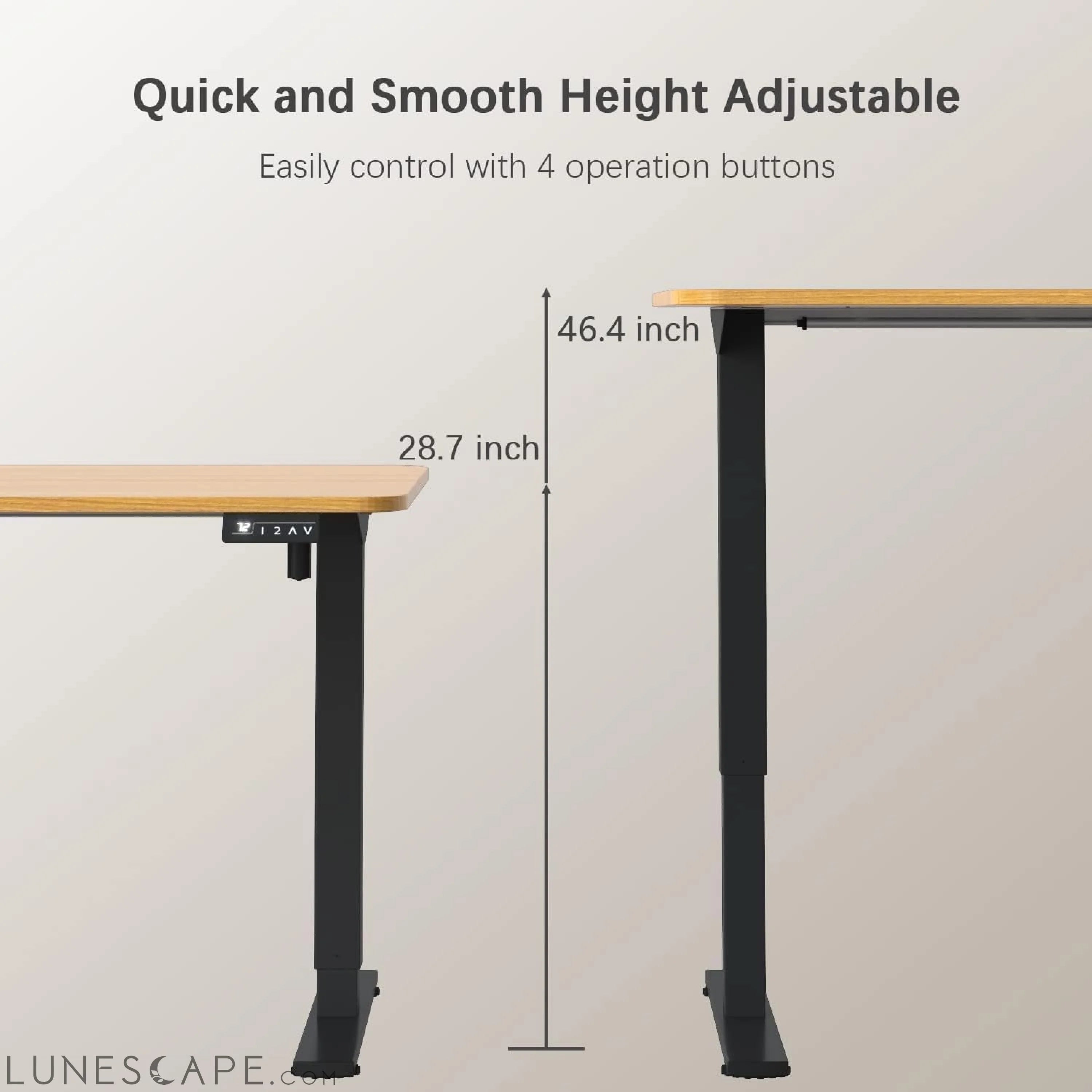 Electric Height Adjustable Standing Desk Large 55 X 24 Inches Sit LUNESCAPE