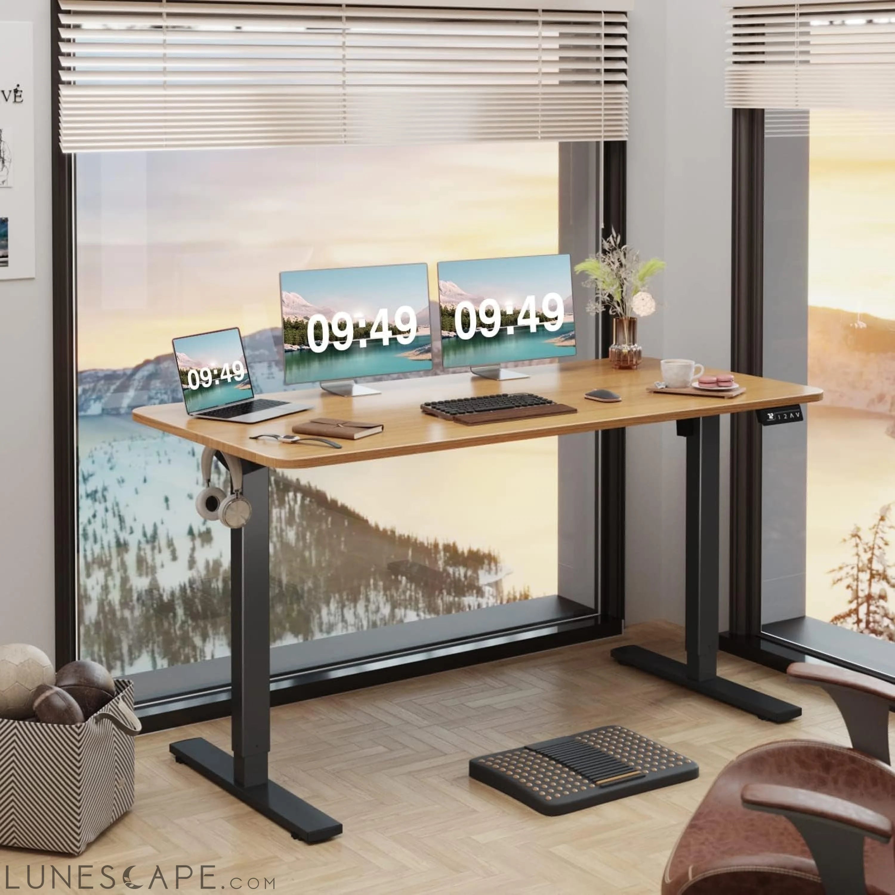 Electric Height Adjustable Standing Desk Large 55 X 24 Inches Sit LUNESCAPE
