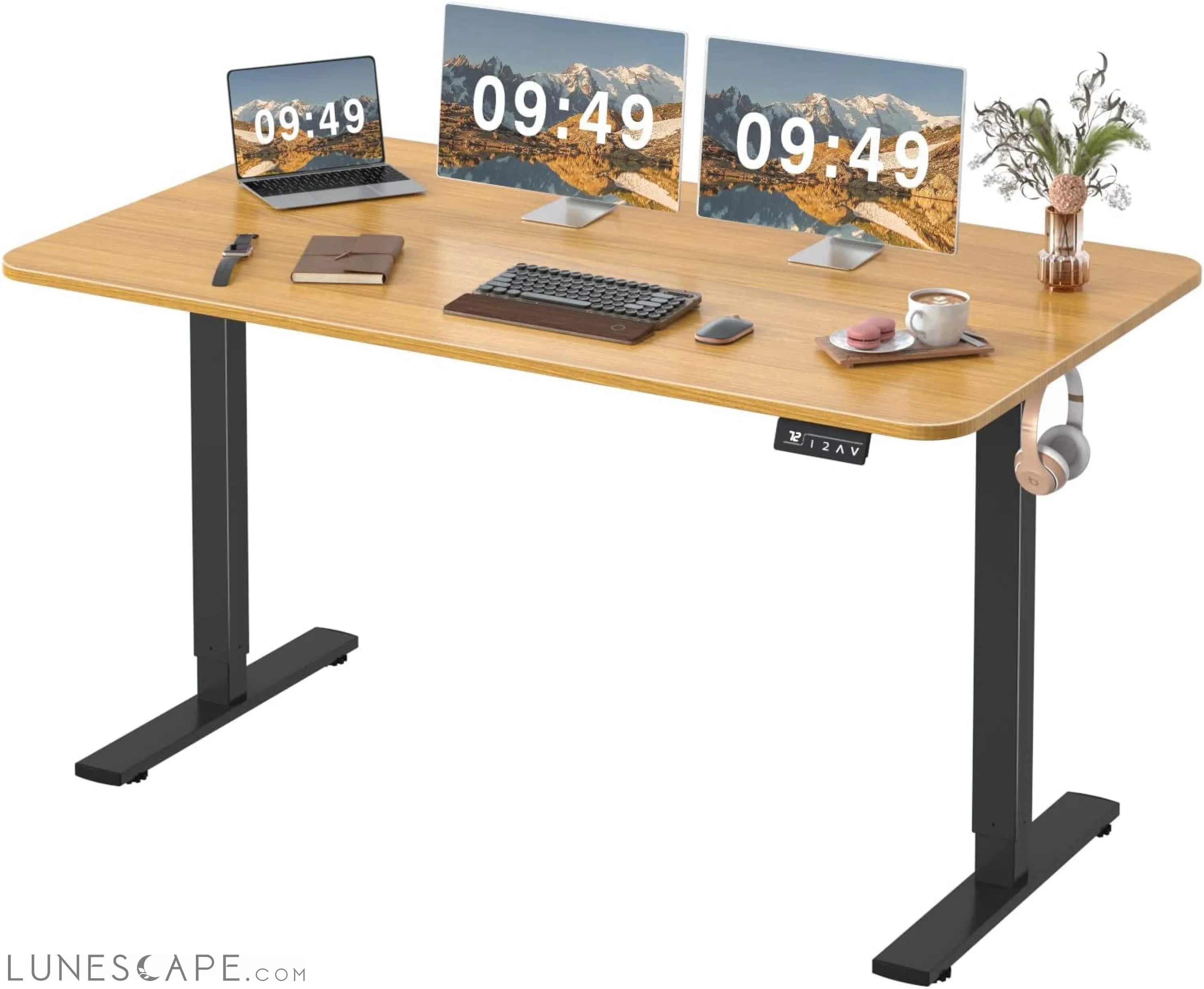 Electric Height Adjustable Standing Desk Large 55 X 24 Inches Sit LUNESCAPE