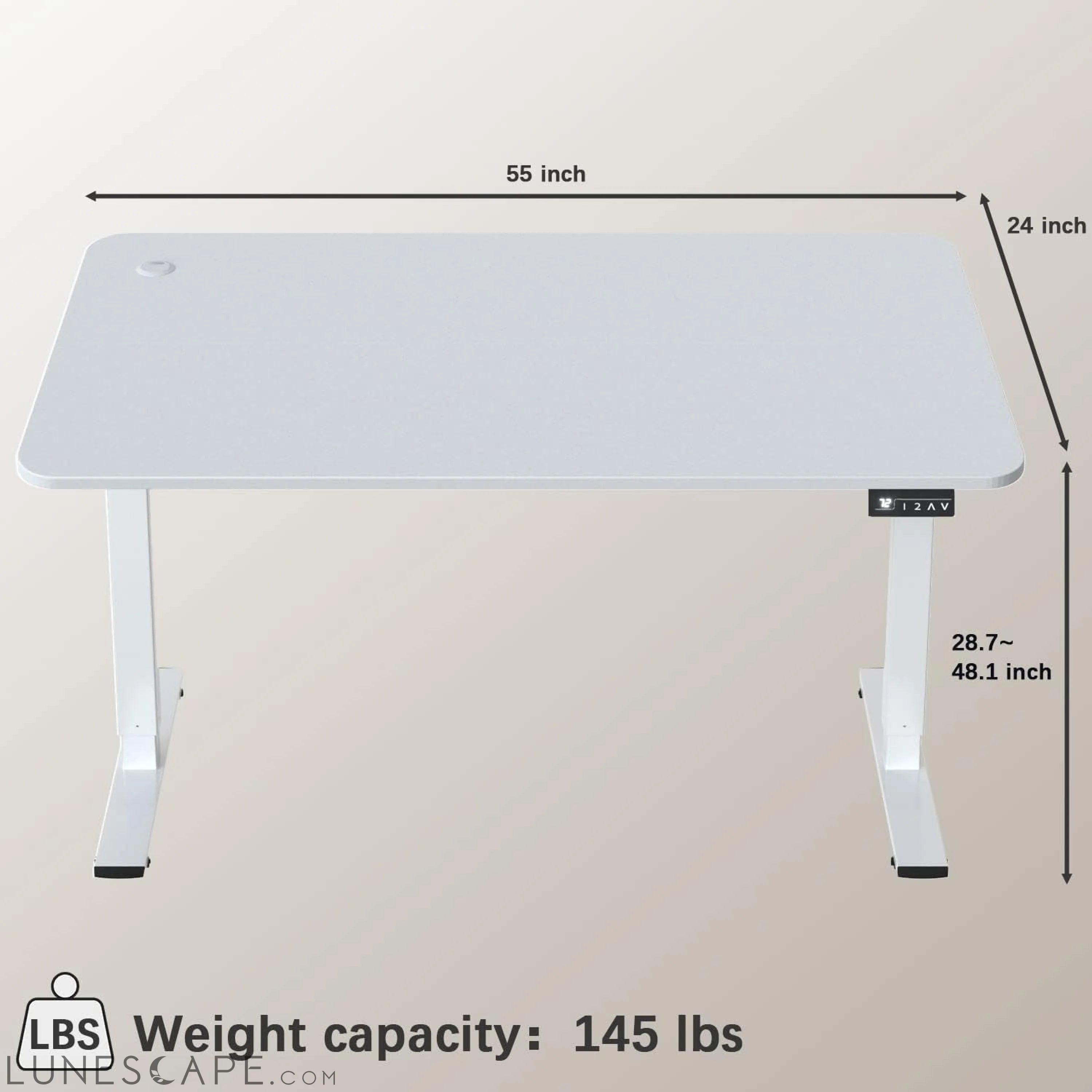 Electric Height Adjustable Standing Desk Large 55 X 24 Inches Sit LUNESCAPE