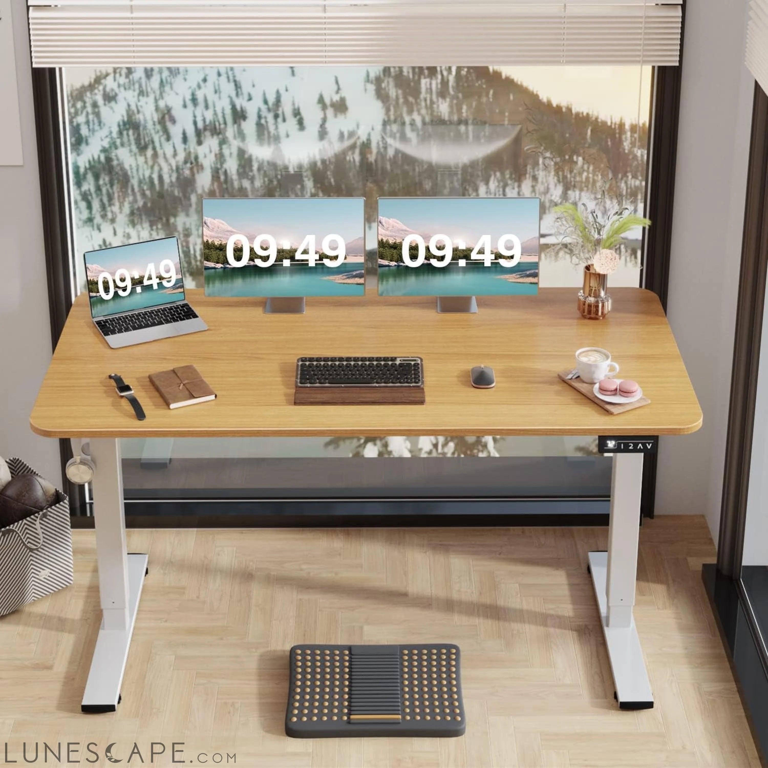 Electric Height Adjustable Standing Desk Large 55 X 24 Inches Sit LUNESCAPE