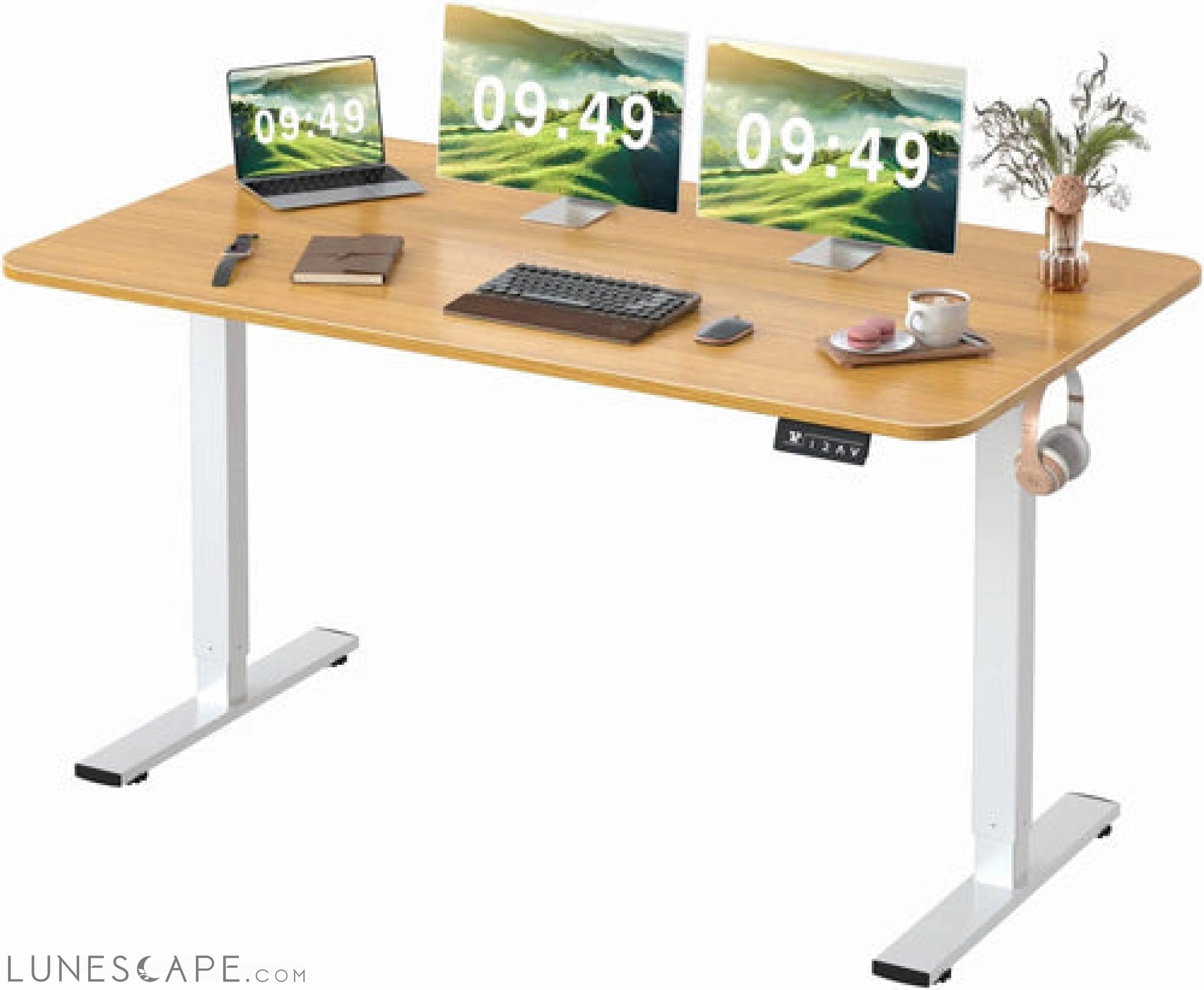 Electric Height Adjustable Standing Desk Large 55 X 24 Inches Sit LUNESCAPE