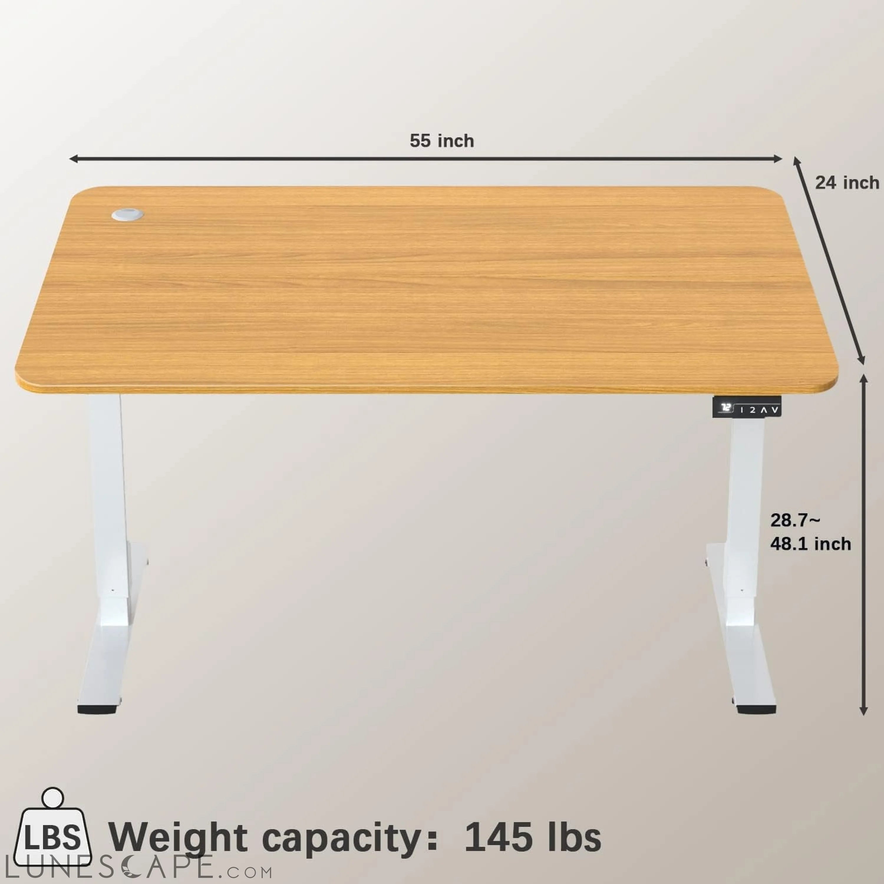 Electric Height Adjustable Standing Desk Large 55 X 24 Inches Sit LUNESCAPE