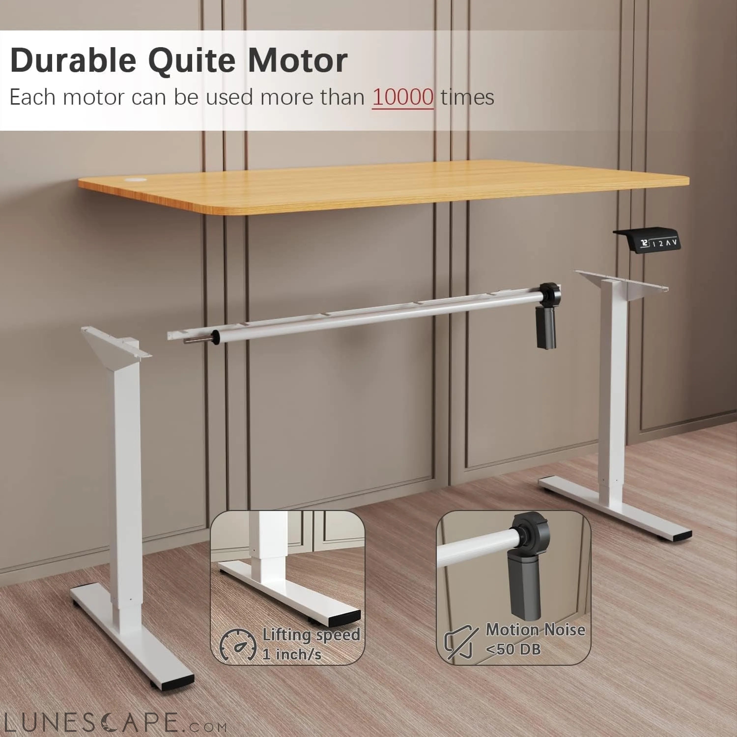 Electric Height Adjustable Standing Desk Large 55 X 24 Inches Sit LUNESCAPE