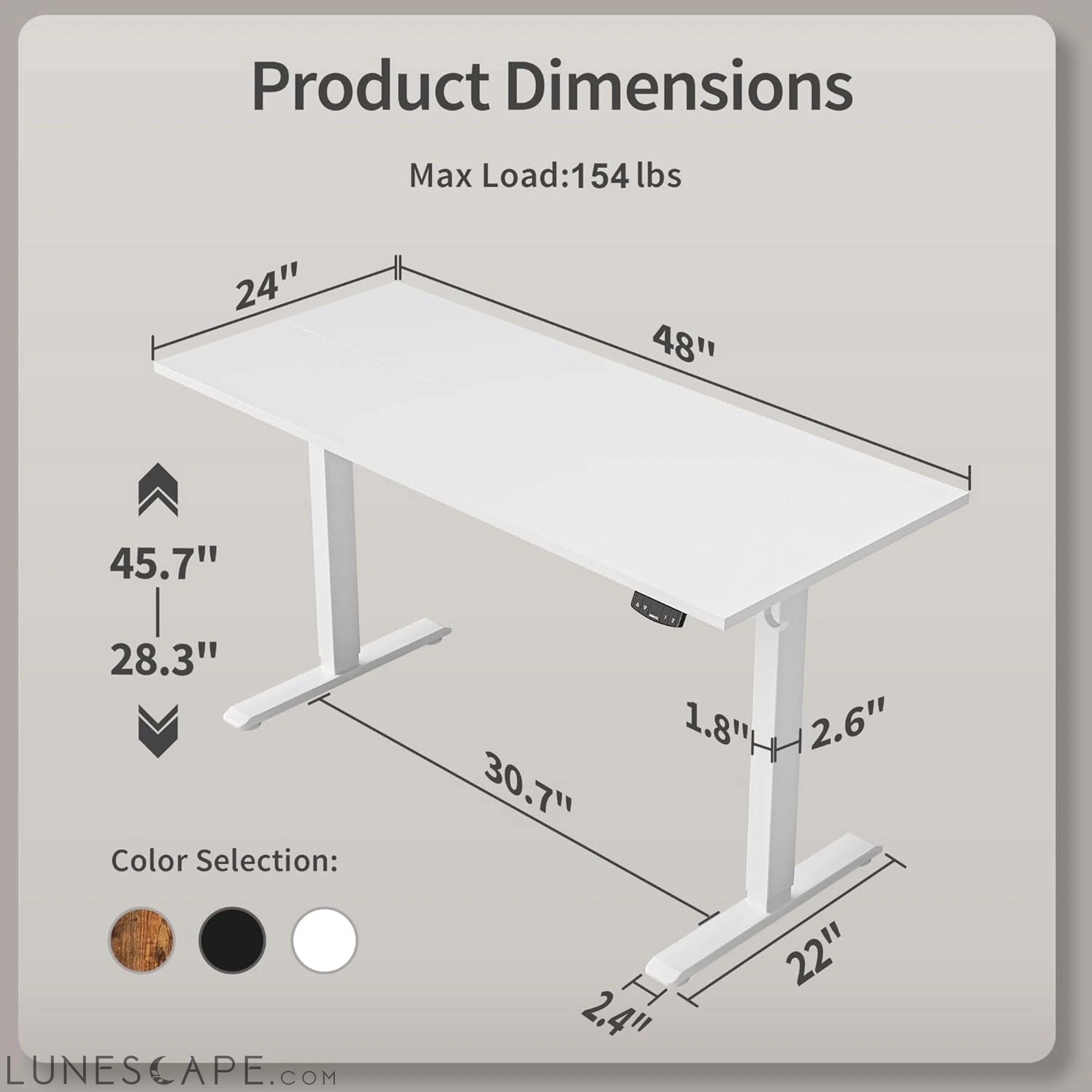 Electric Standing Desk, 48 X 24 Inches Height Adjustable Desk, Sit LUNESCAPE