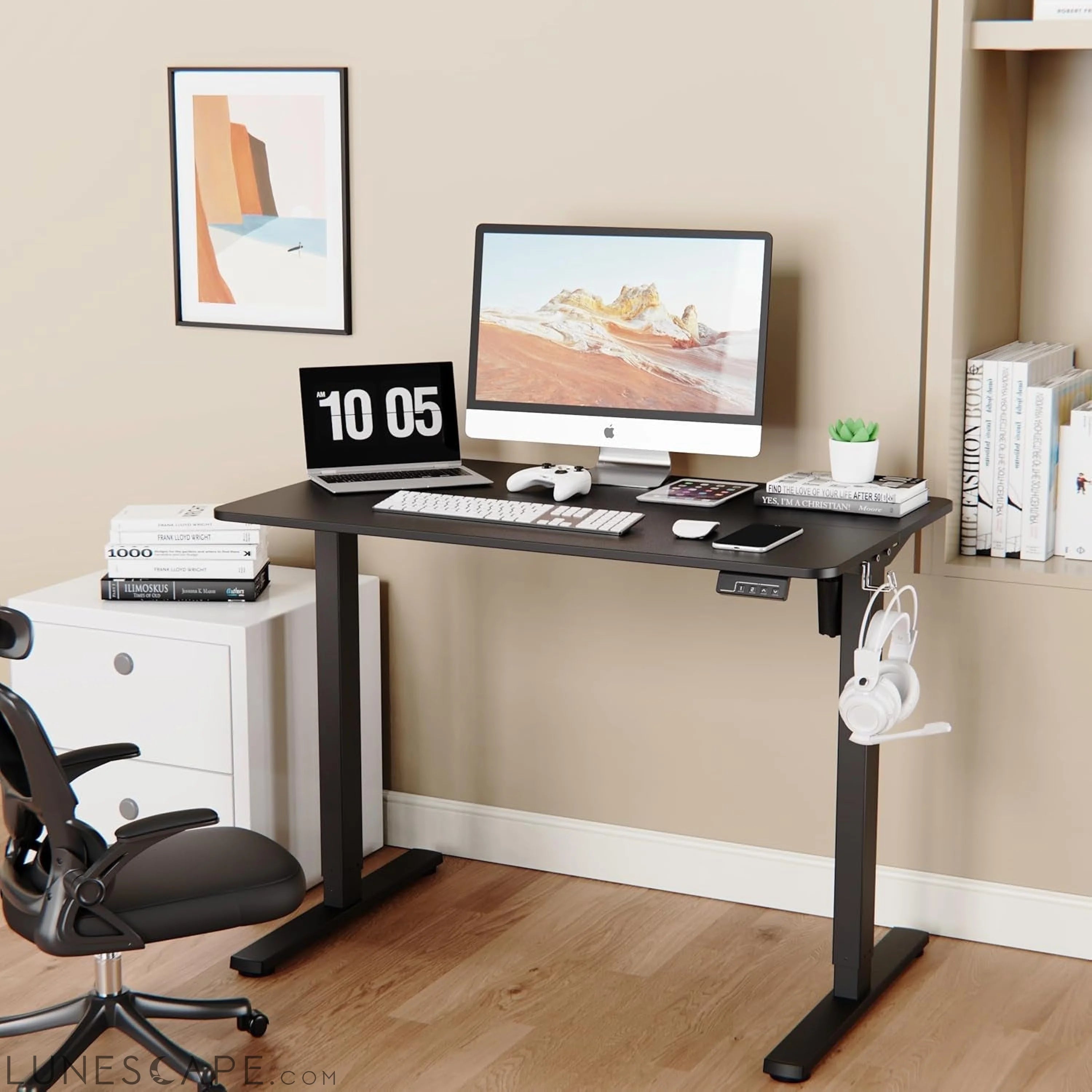 Electric Standing Desk Adjustable Height, Stand up Home Office Desk, LUNESCAPE