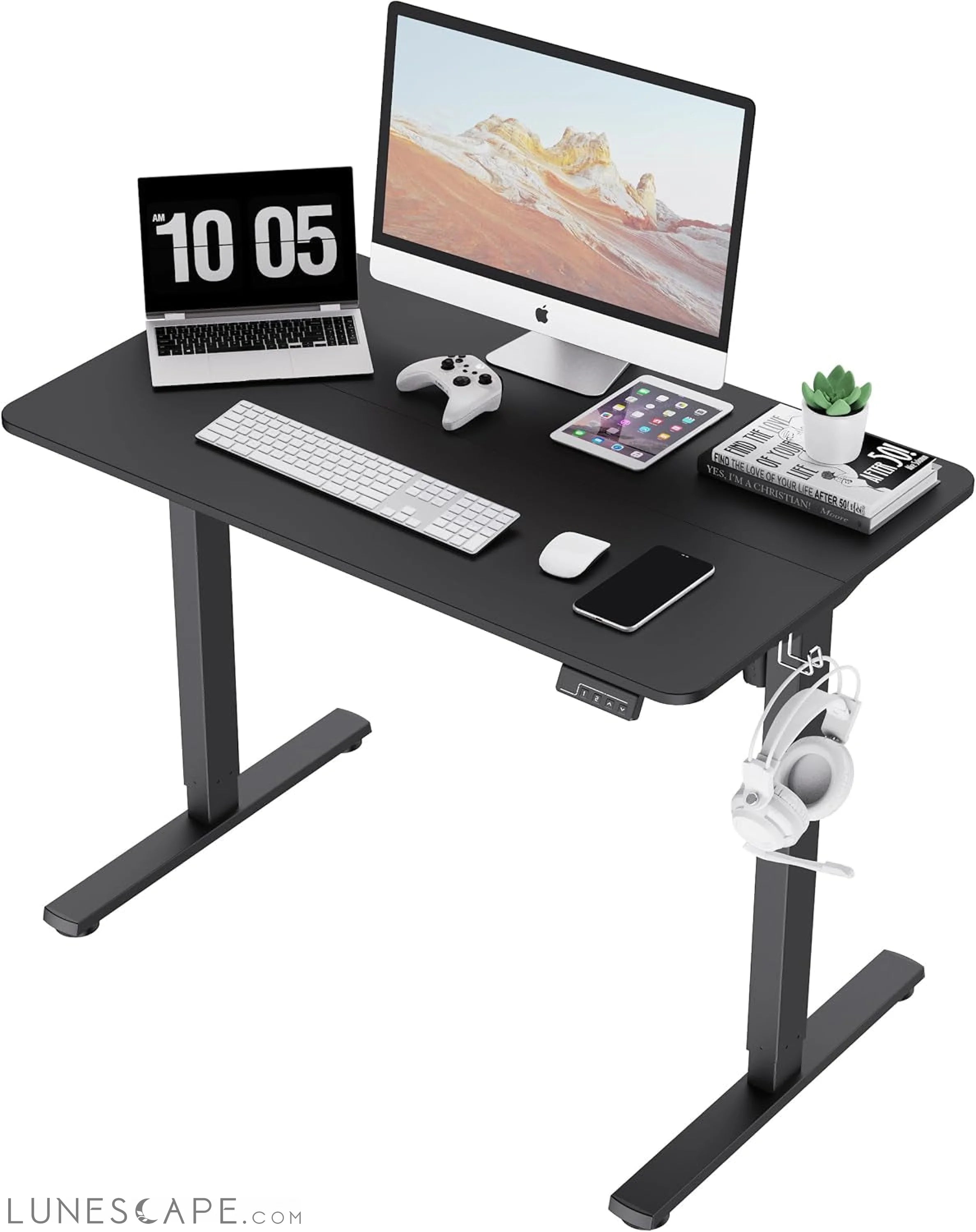 Electric Standing Desk Adjustable Height, Stand up Home Office Desk, LUNESCAPE