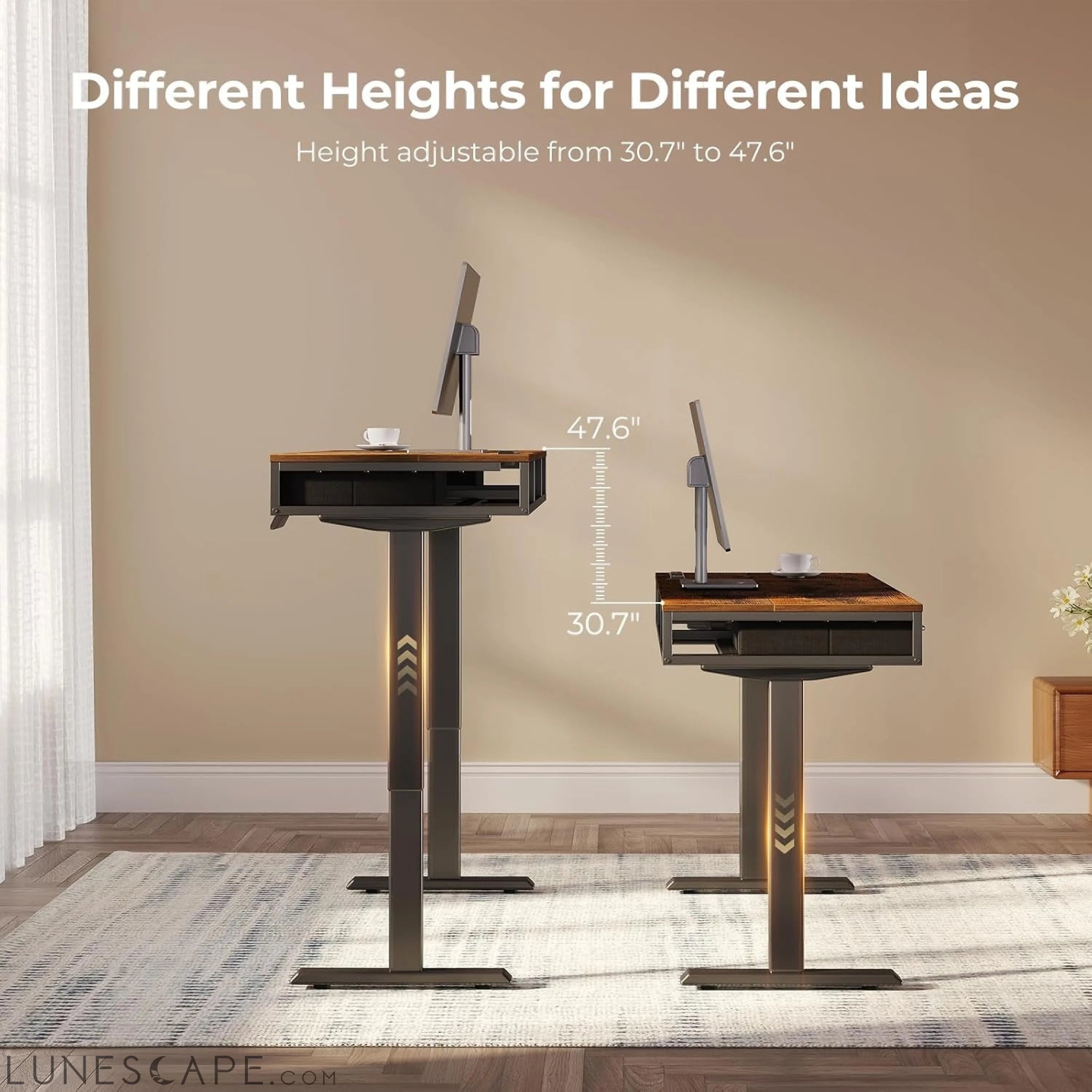 Electric Standing Desk with Drawers & Keyboard Tray, 55 Inch Height LUNESCAPE
