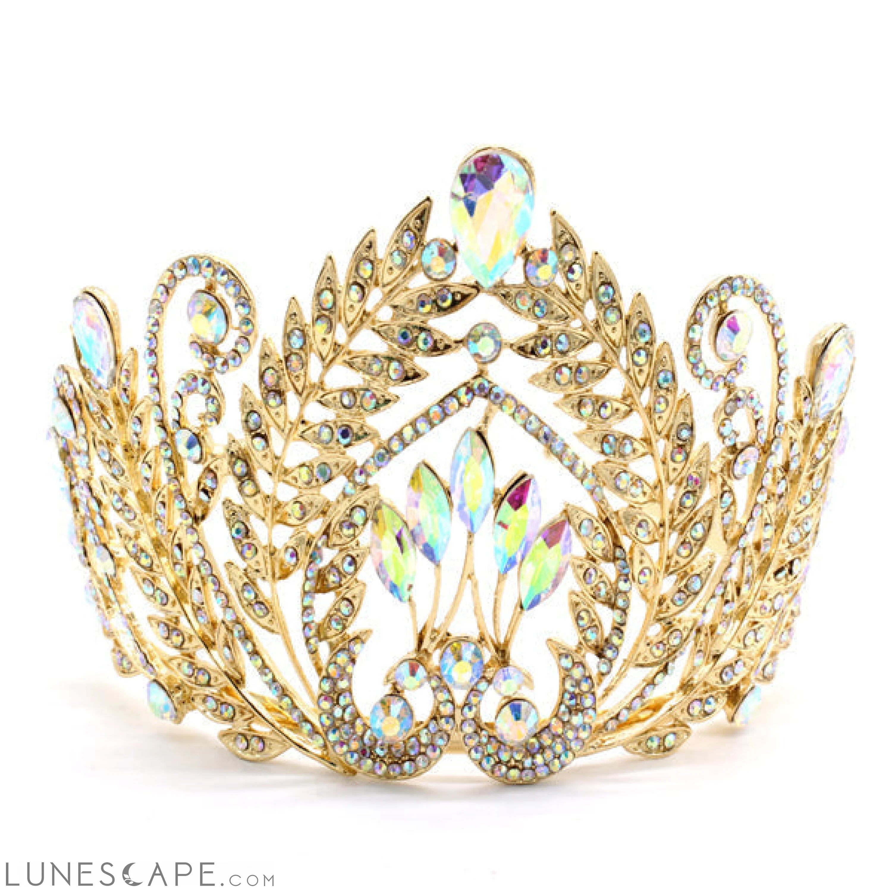 Elegant Crystal Leaf Motif Crown Tiara LUNESCAPE
