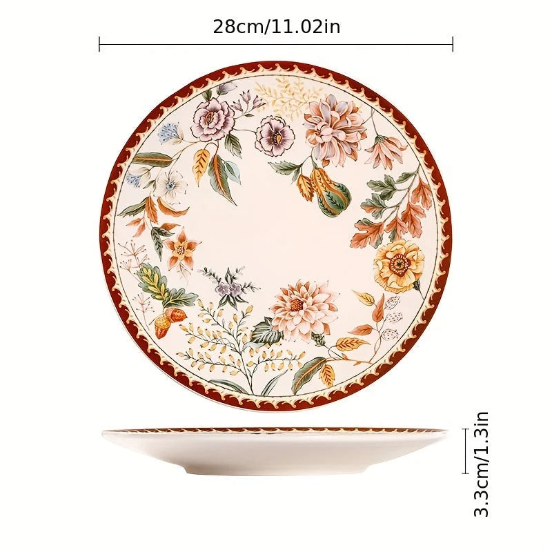 Elegant French Vintage Floral Ceramic Dinner Plate LUNESCAPE
