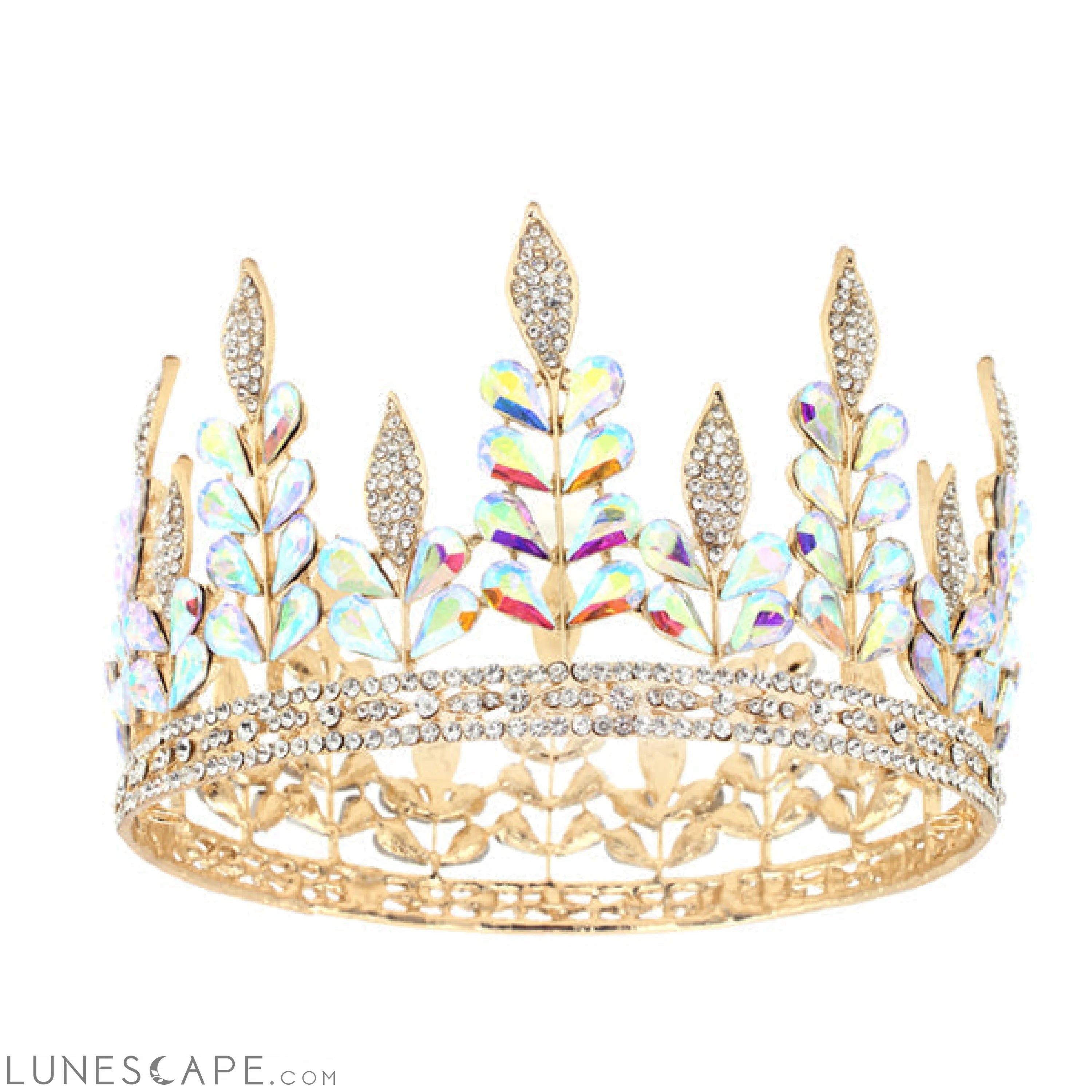 Elegant Leaf Crown with Crystal Accents LUNESCAPE