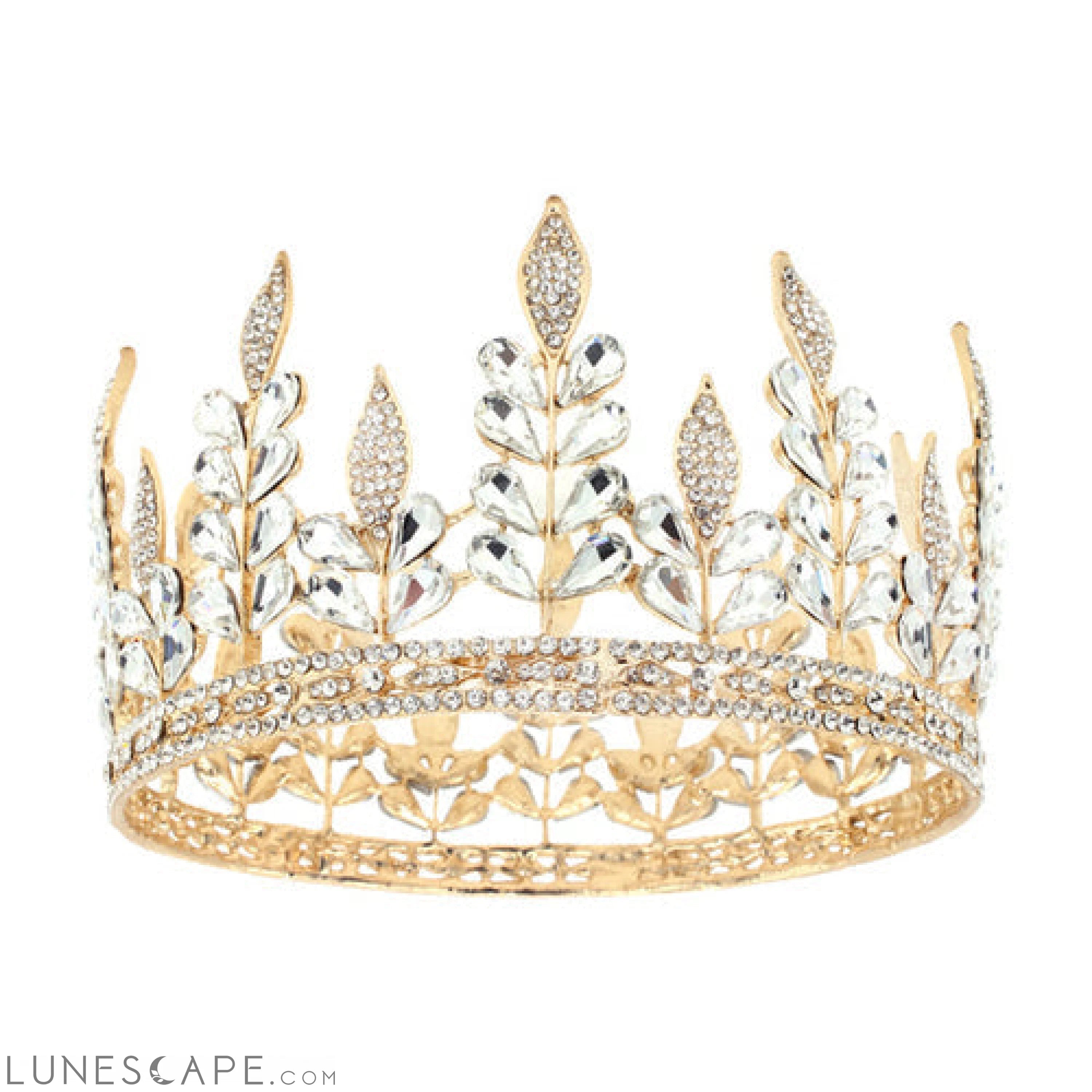 Elegant Leaf Crown with Crystal Accents LUNESCAPE