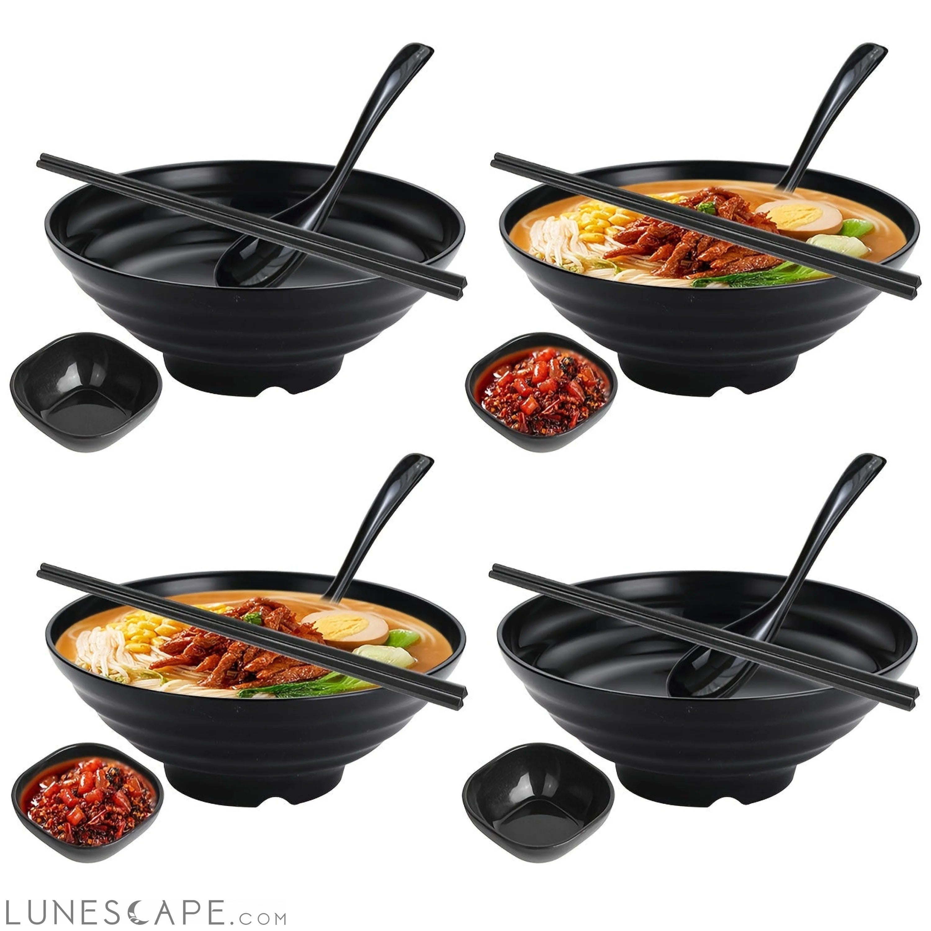 Elegant Ramen Bowl Set with Chopsticks and Saucers LUNESCAPE