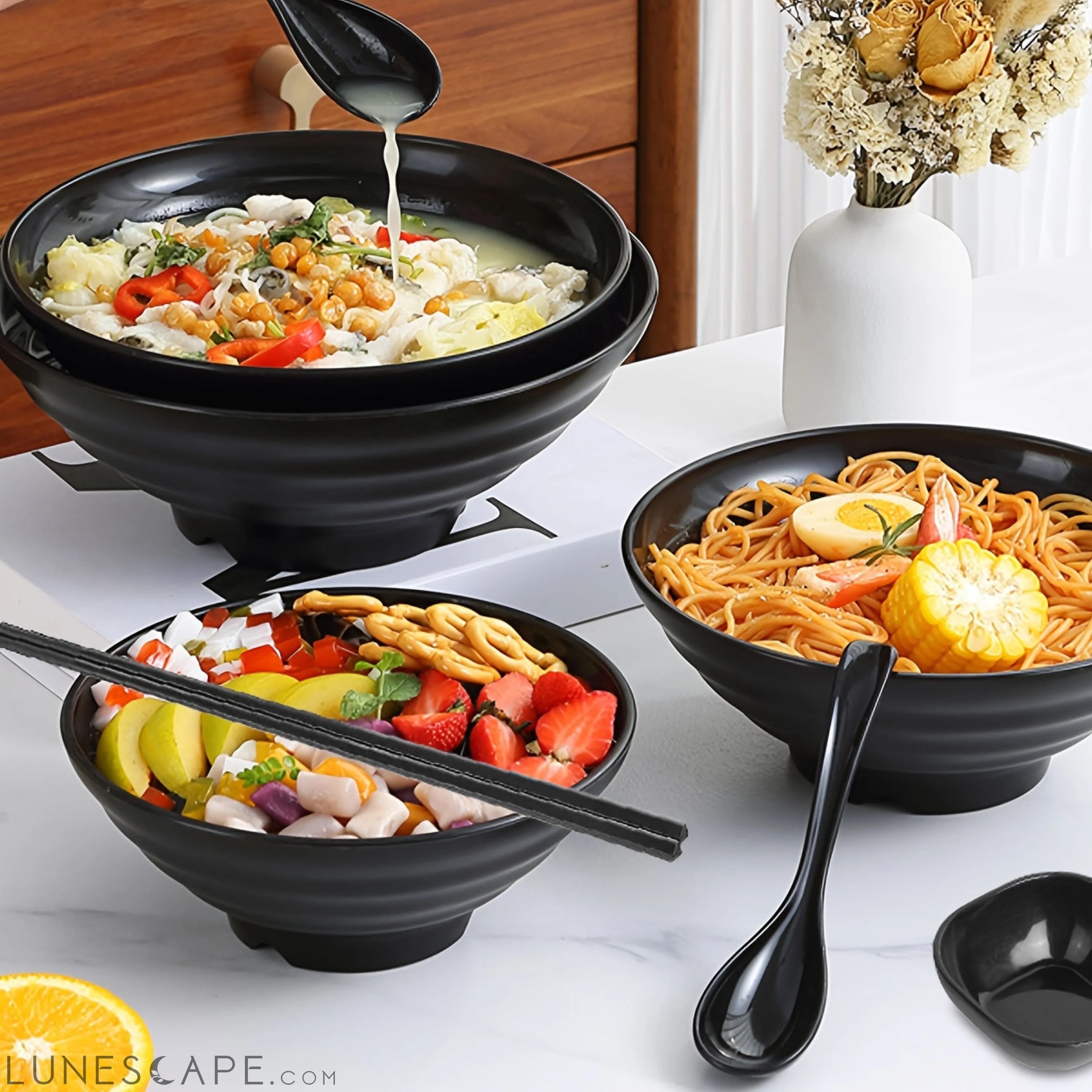Elegant Ramen Bowl Set with Chopsticks and Saucers LUNESCAPE