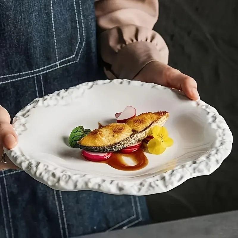 Elegant Textured Ceramic Dinner Plate  HeatResistant  LeakProof LUNESCAPE