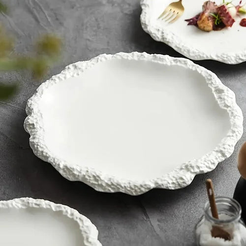 Elegant Textured Ceramic Dinner Plate  HeatResistant  LeakProof LUNESCAPE