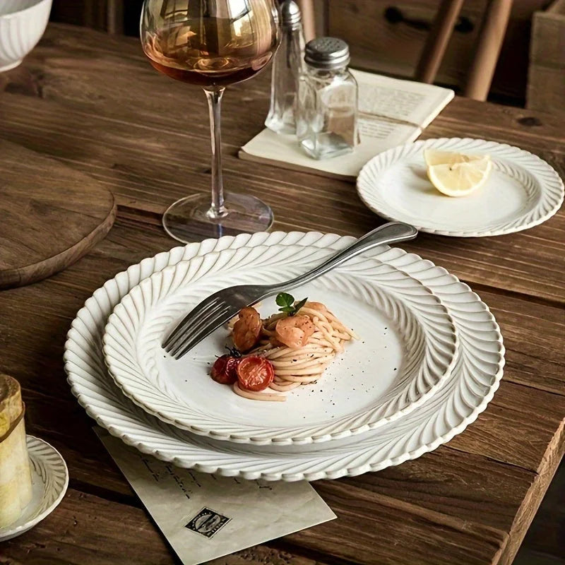 Elegant Vintage Floral Embossed Ceramic Dinner Plates LUNESCAPE