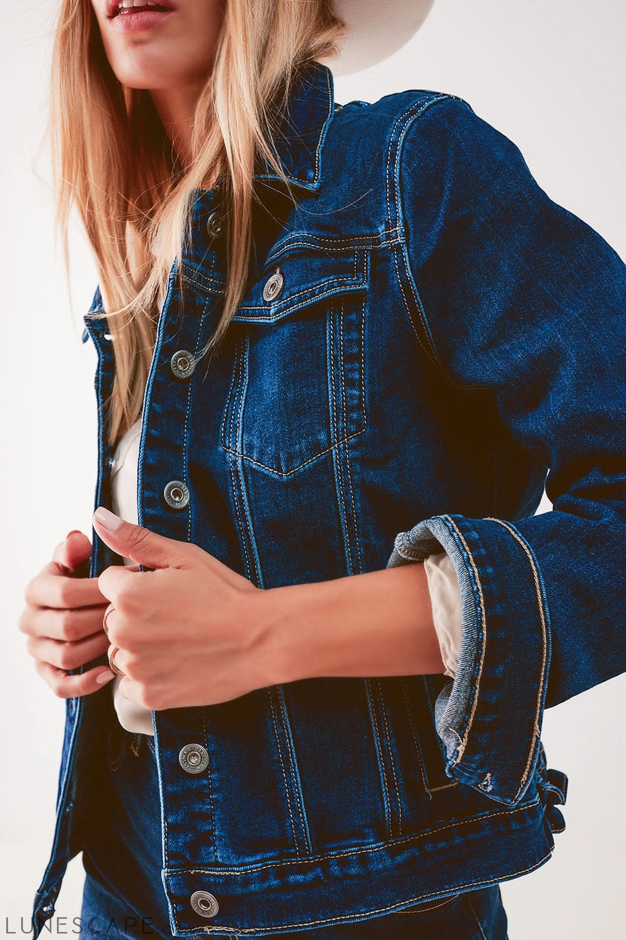 Embroided Back Denim Jacket in Dark Blue LUNESCAPE