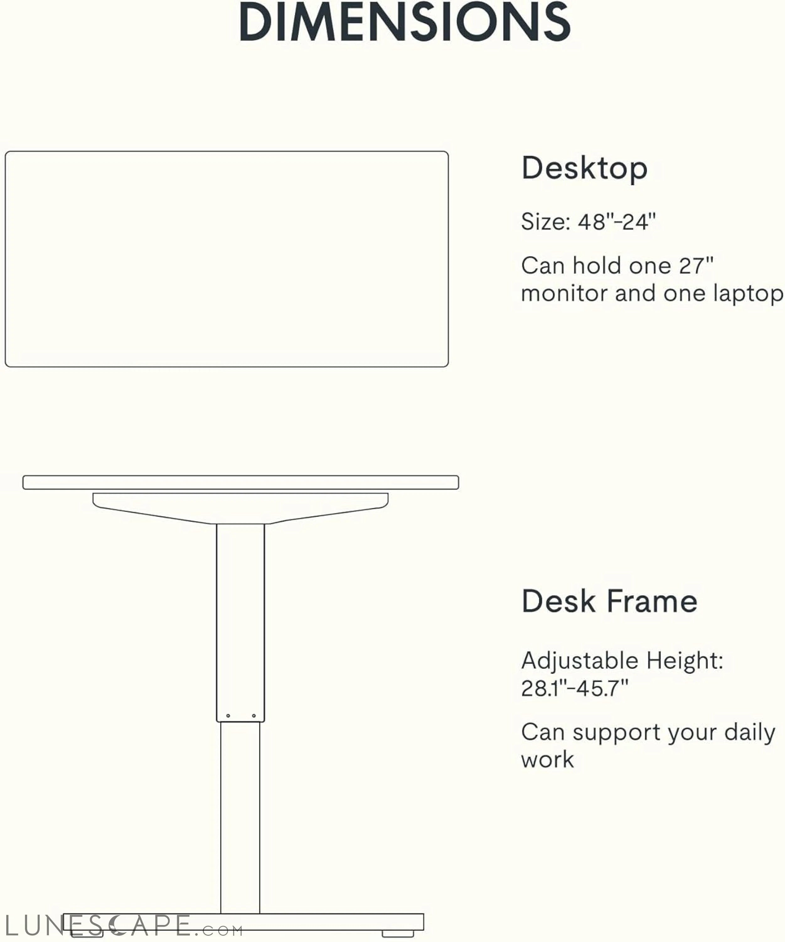 EN1 Whole-Piece Standing Desk 48 X 24 Inches Height Adjustable Desk, LUNESCAPE