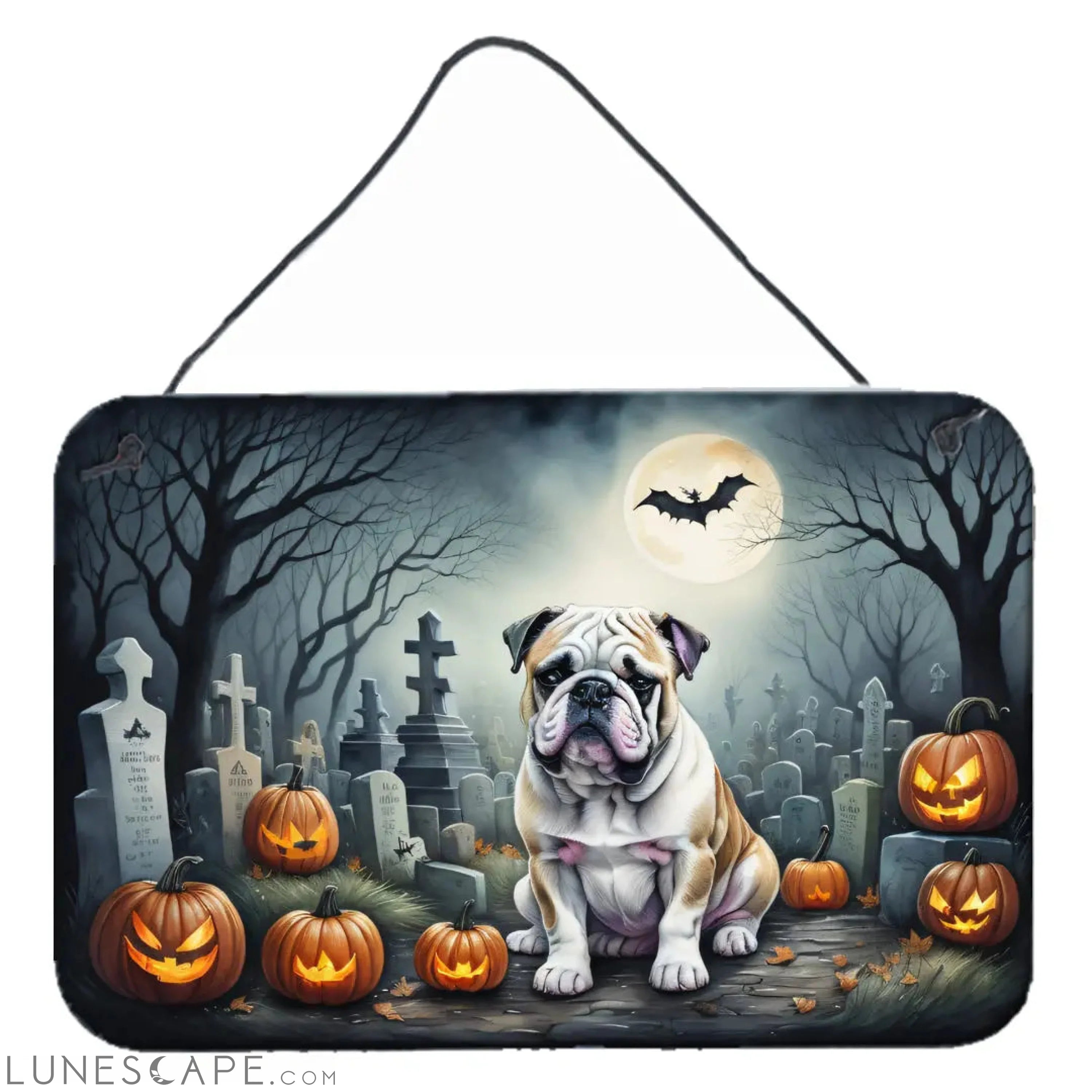 English Bulldog Spooky Halloween Wall or Door Hanging Prints LUNESCAPE