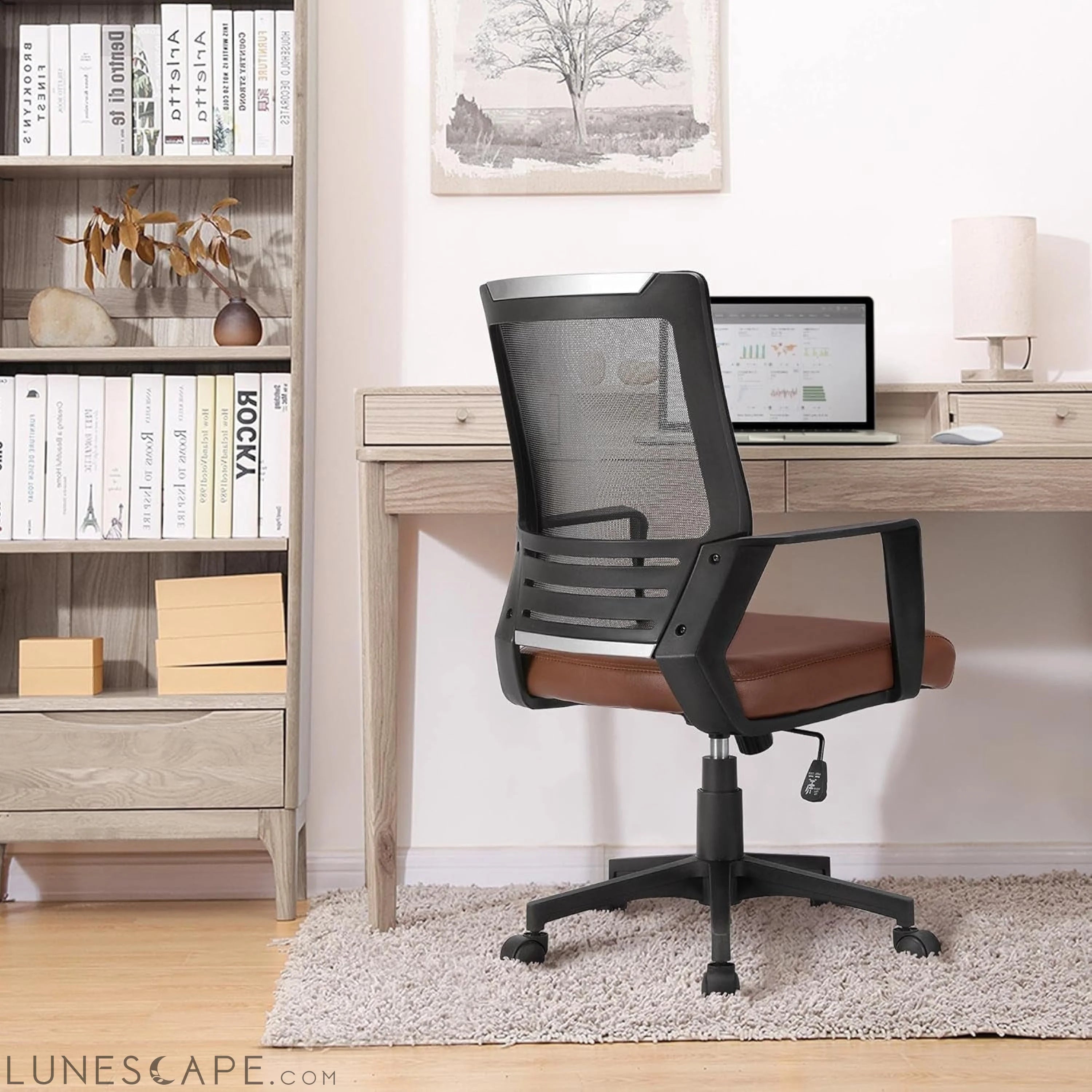 Ergonomic Home Office Chair Leather and Mesh Combine Desk Chair LUNESCAPE