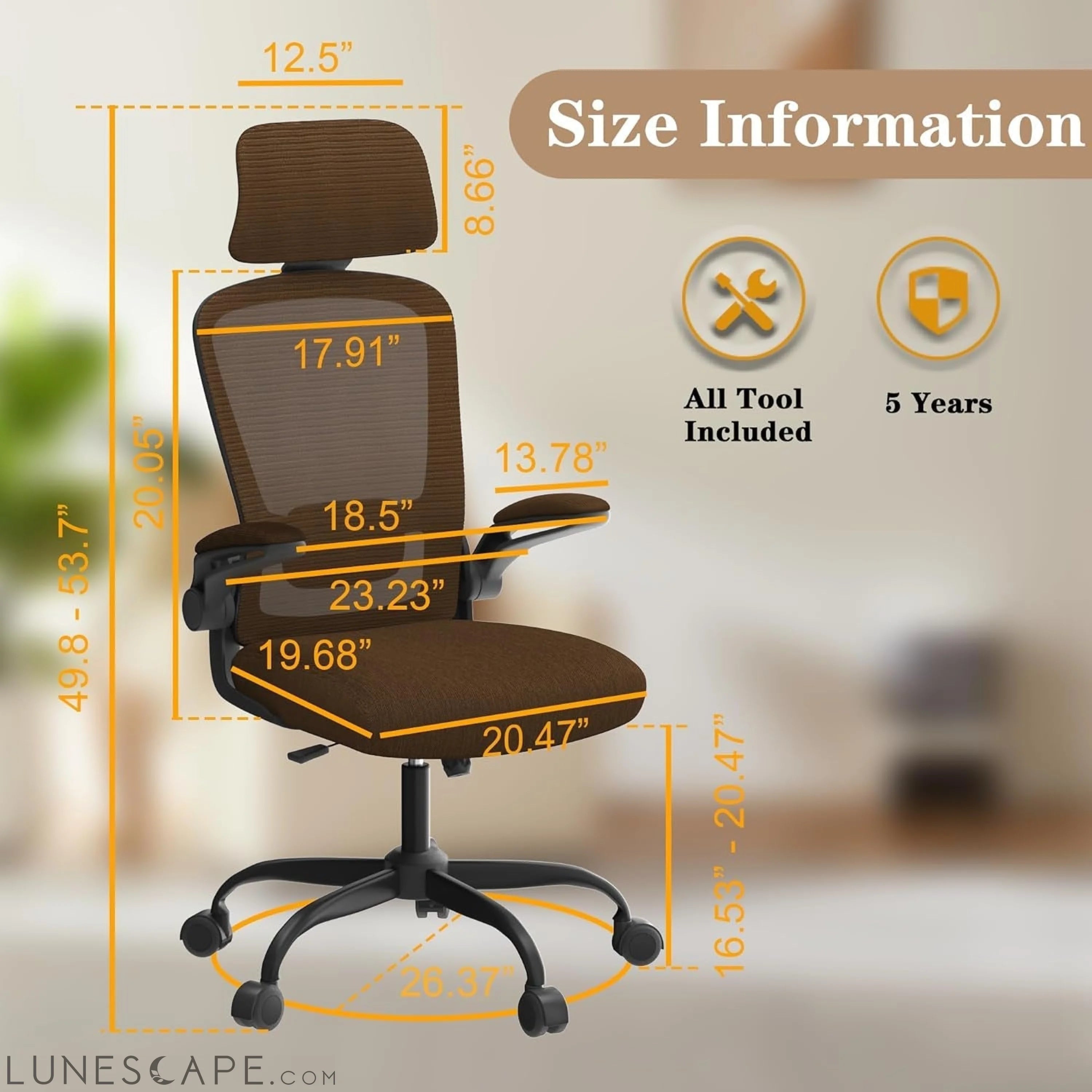 Ergonomic Mesh Office Chair, High Back Computer Desk Chair with LUNESCAPE