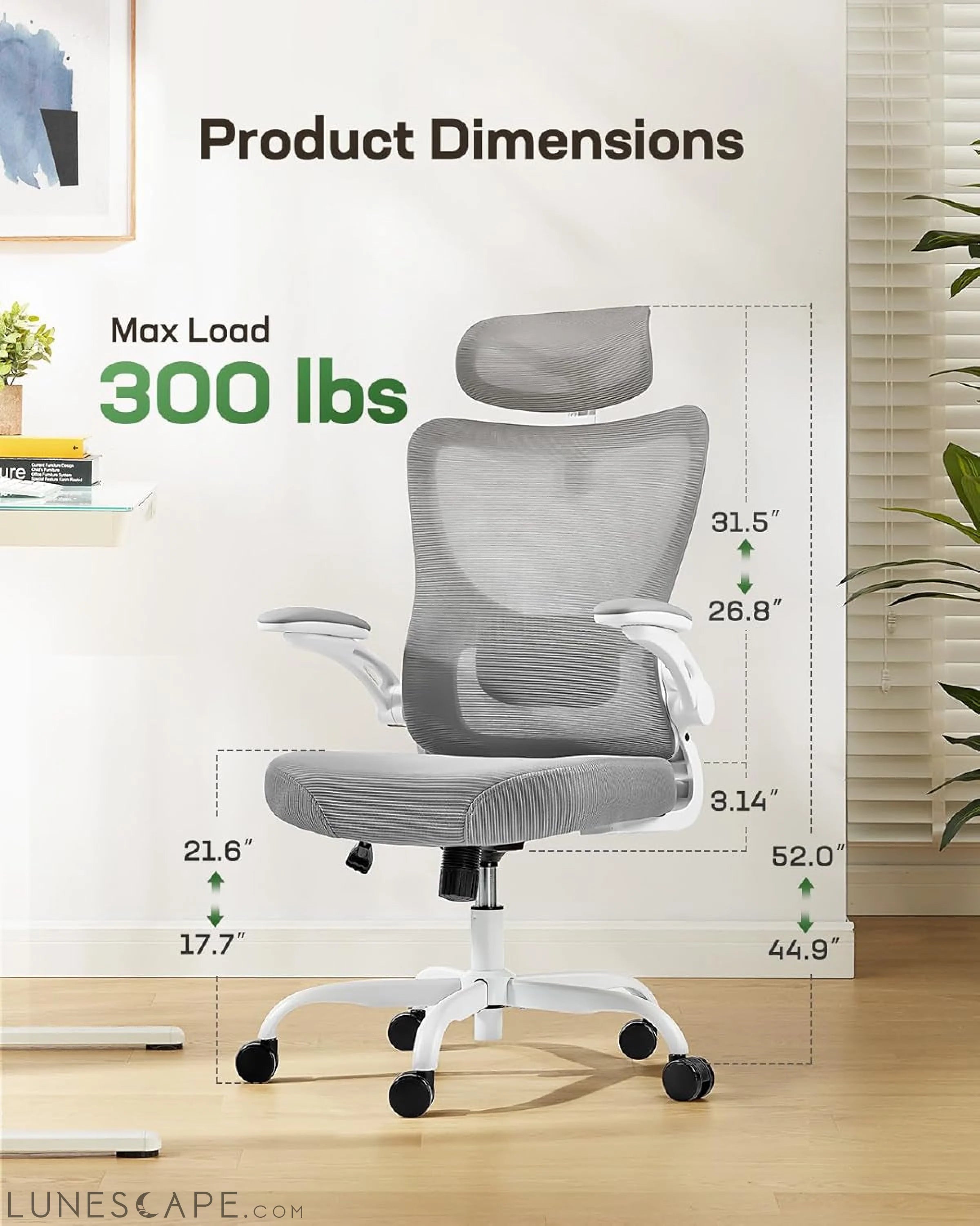 Ergonomic Office Chair: Office Computer Desk Chair with High Back Mesh LUNESCAPE