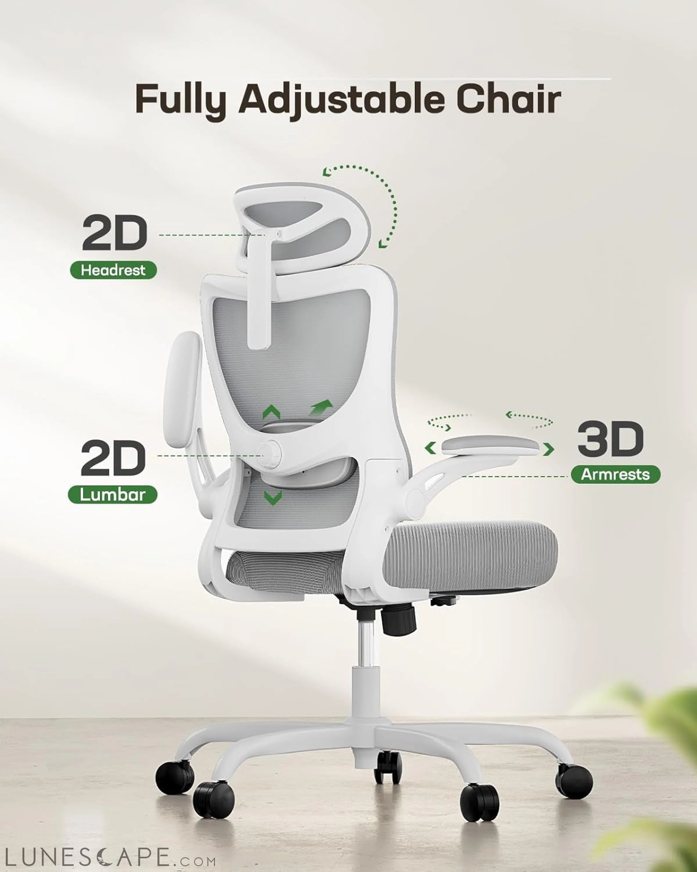 Ergonomic Office Chair: Office Computer Desk Chair with High Back Mesh LUNESCAPE