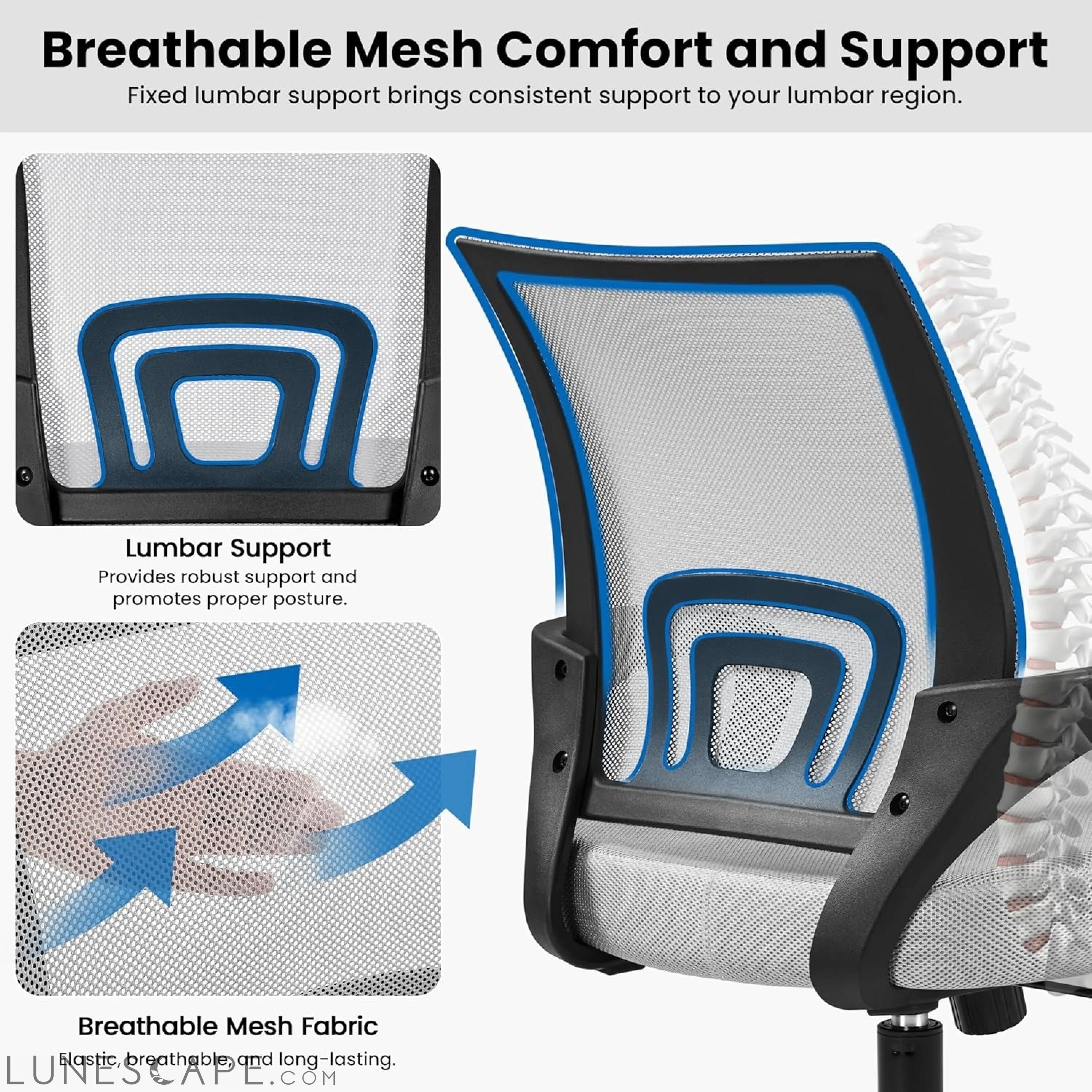 Ergonomic Office Chair Mid Back Computer Chair Mesh Desk Chair with LUNESCAPE