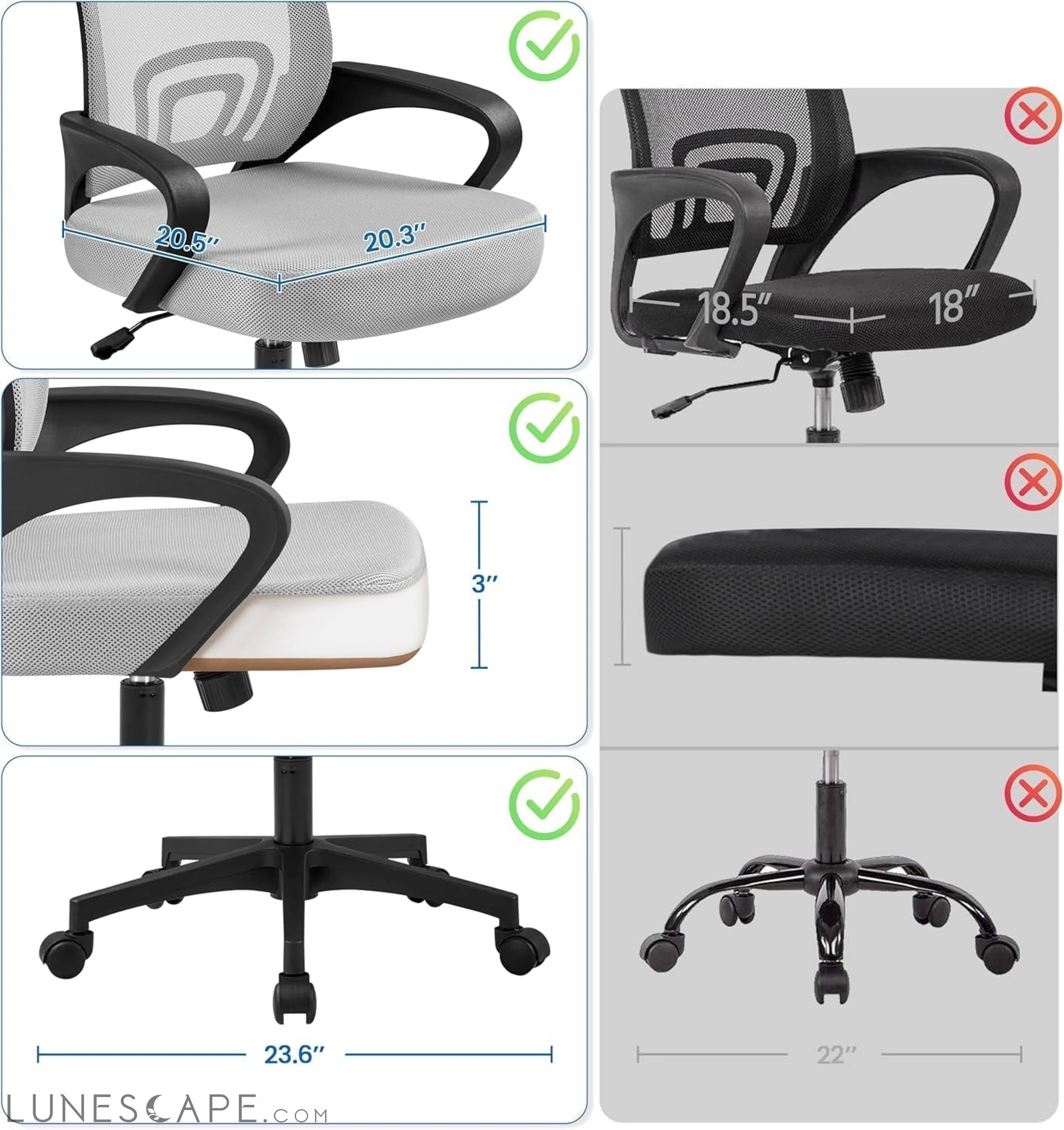 Ergonomic Office Chair Mid Back Computer Chair Mesh Desk Chair with LUNESCAPE
