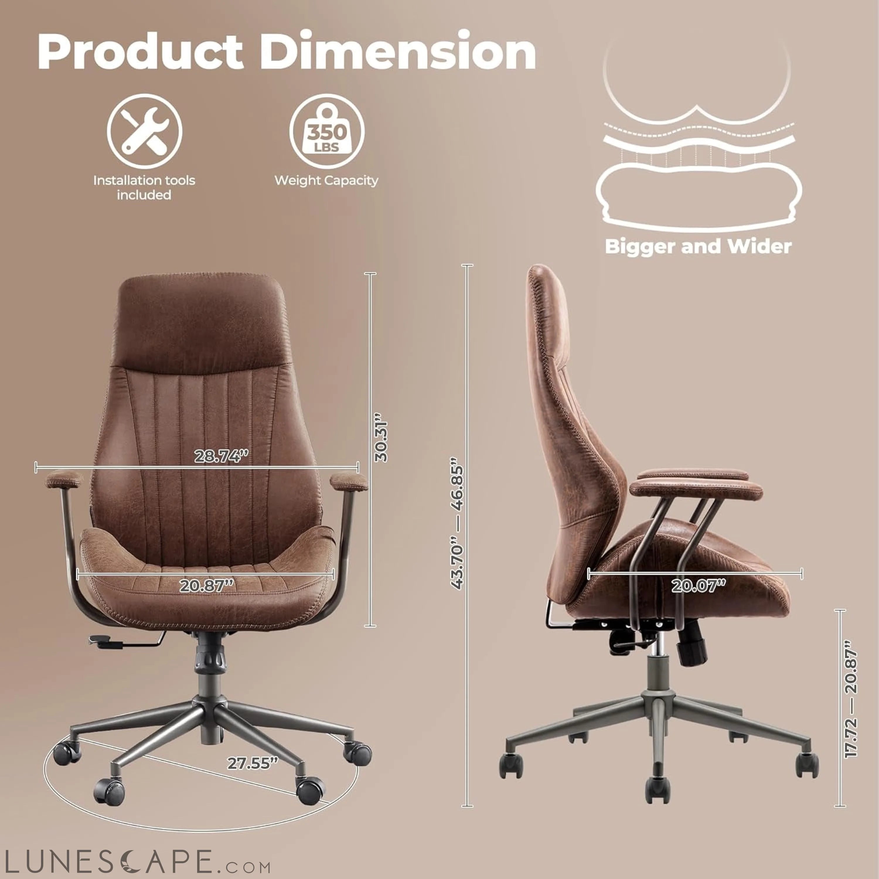 Ergonomic Office Chair,Modern Computer Desk Chair,High Back Suede LUNESCAPE