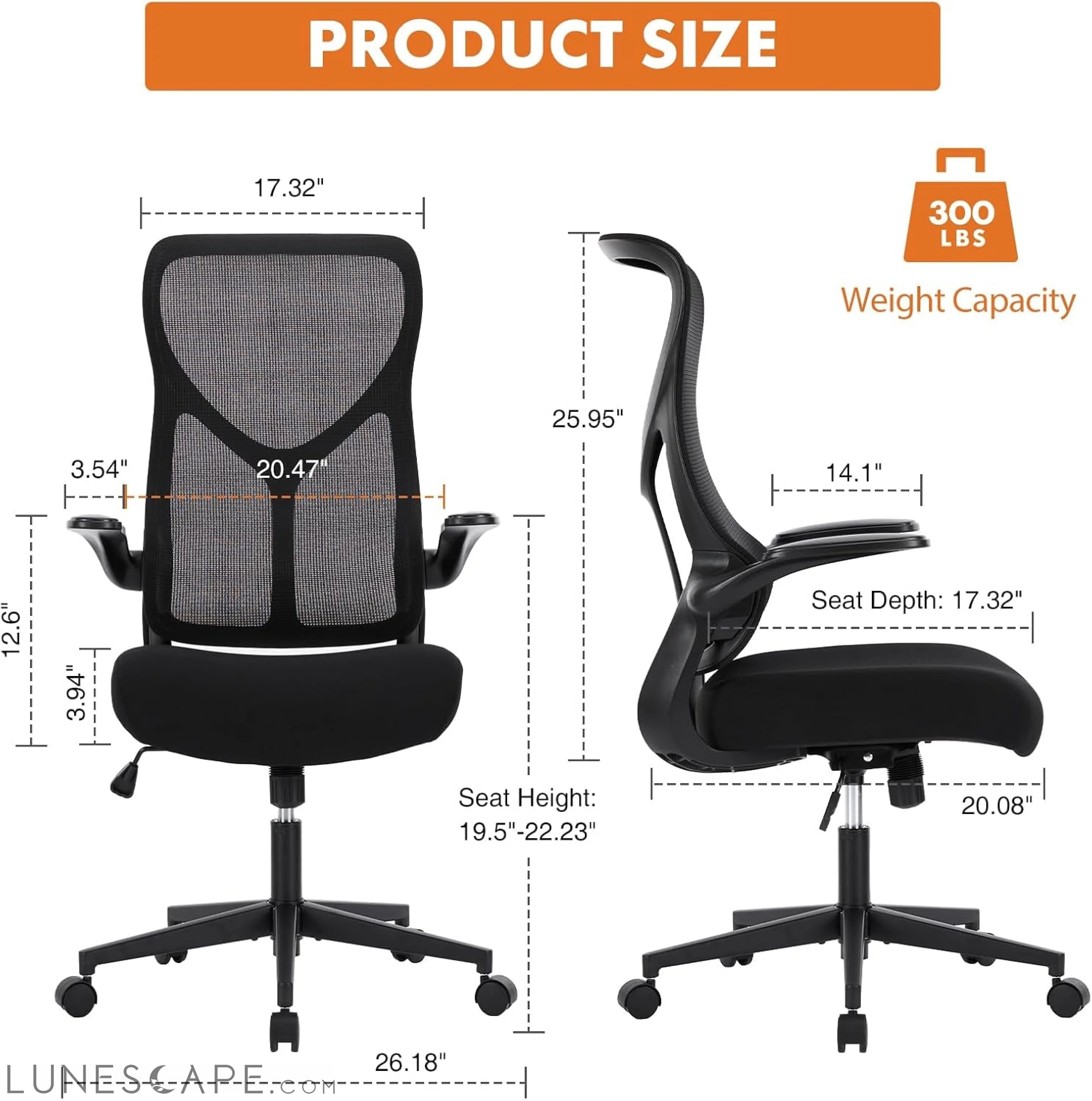 Ergonomic Office Desk Computer Chair, Comfy High Back Swivel Rolling LUNESCAPE