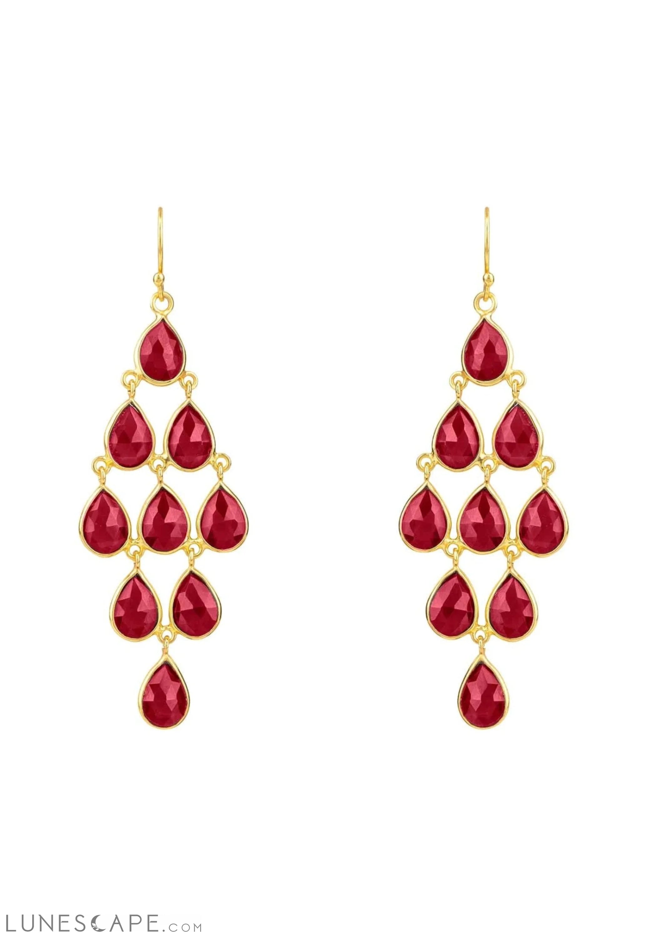 Erviola Gemstone Cascade Earrings Gold Garnet LUNESCAPE