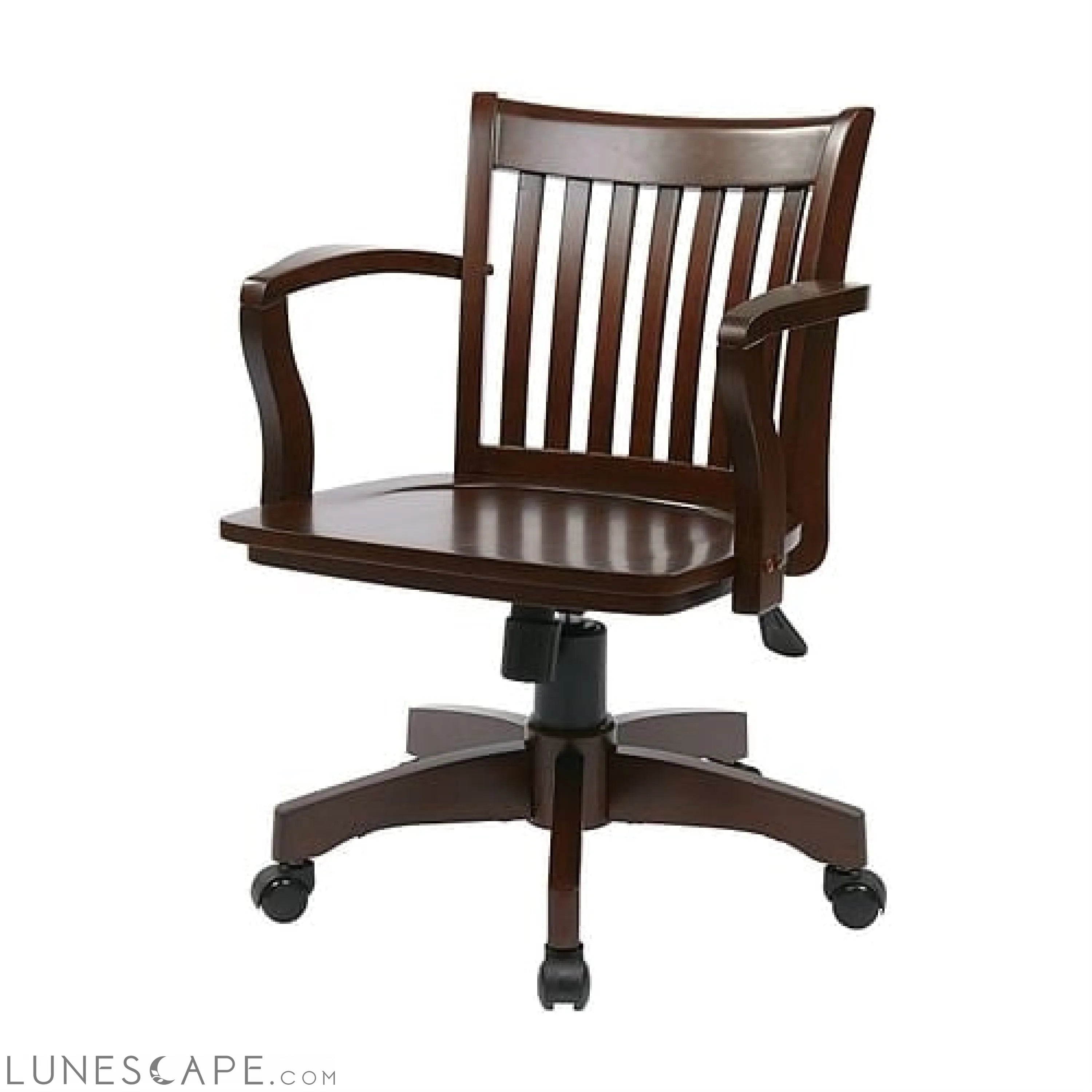 Espresso Wood Bankers Chair with Wooden Arms and Seat LUNESCAPE