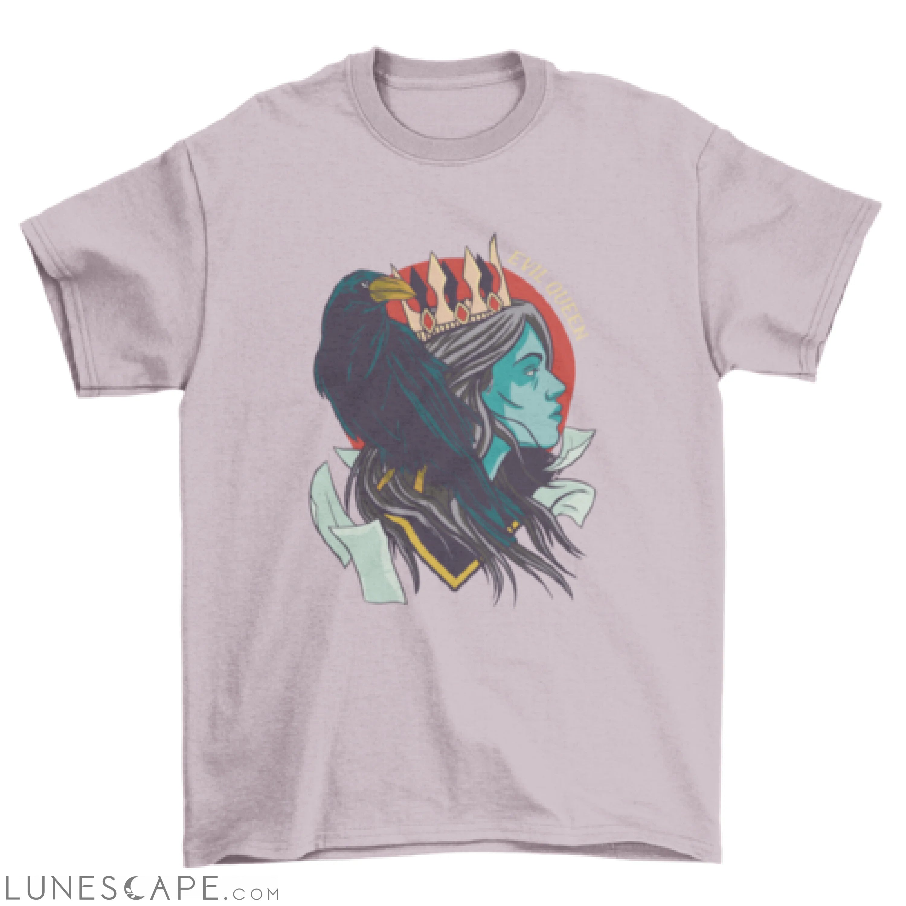 Evil queen with raven illustration t-shirt design LUNESCAPE