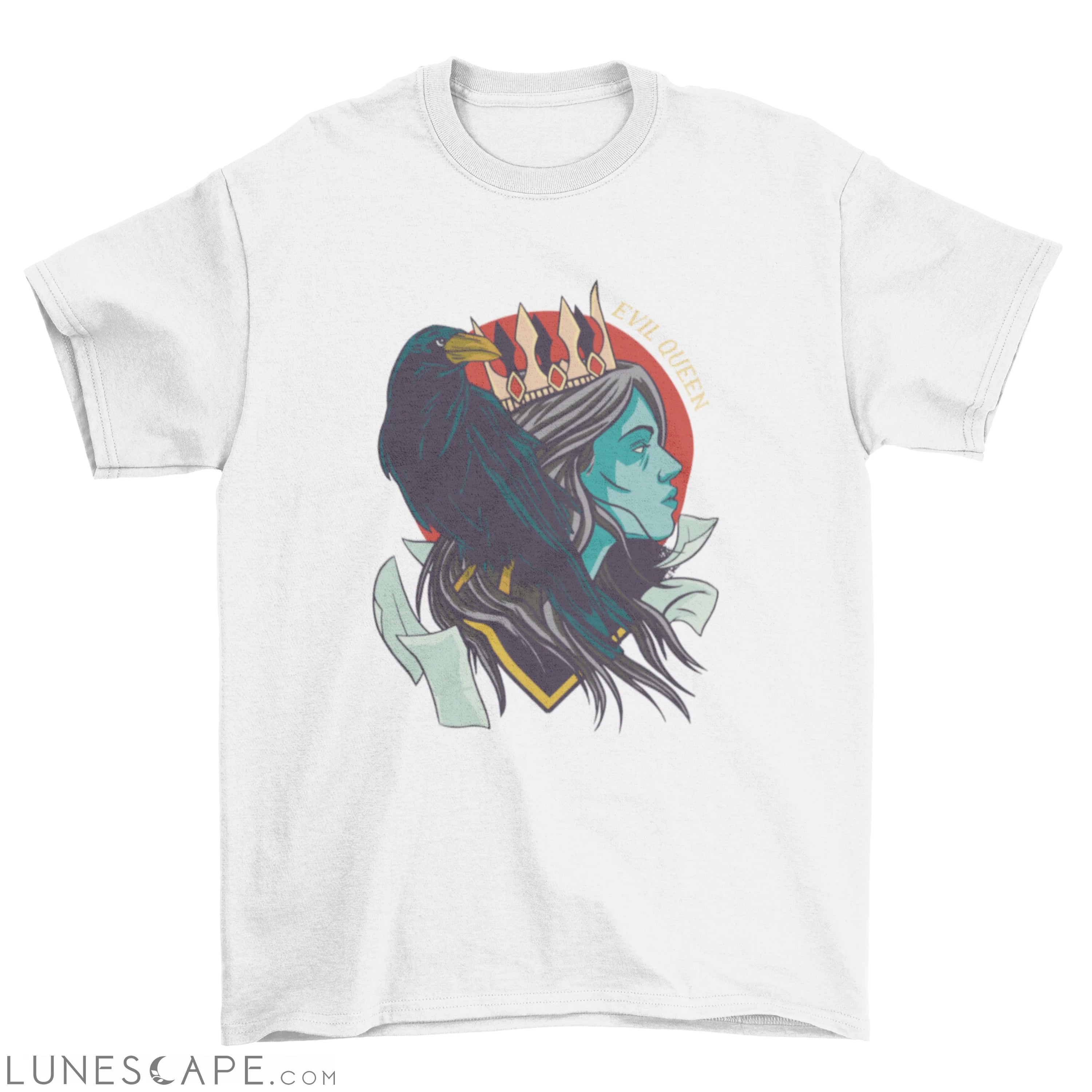 Evil queen with raven illustration t-shirt design LUNESCAPE