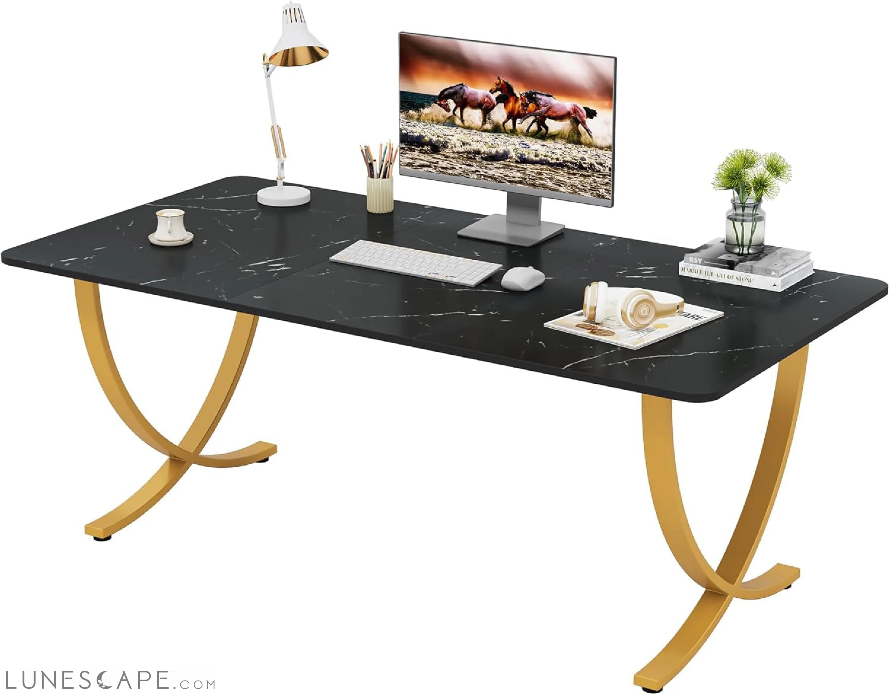 Executive Desk, 63” W X 31.5” D Large Office Desk, Modern Computer LUNESCAPE