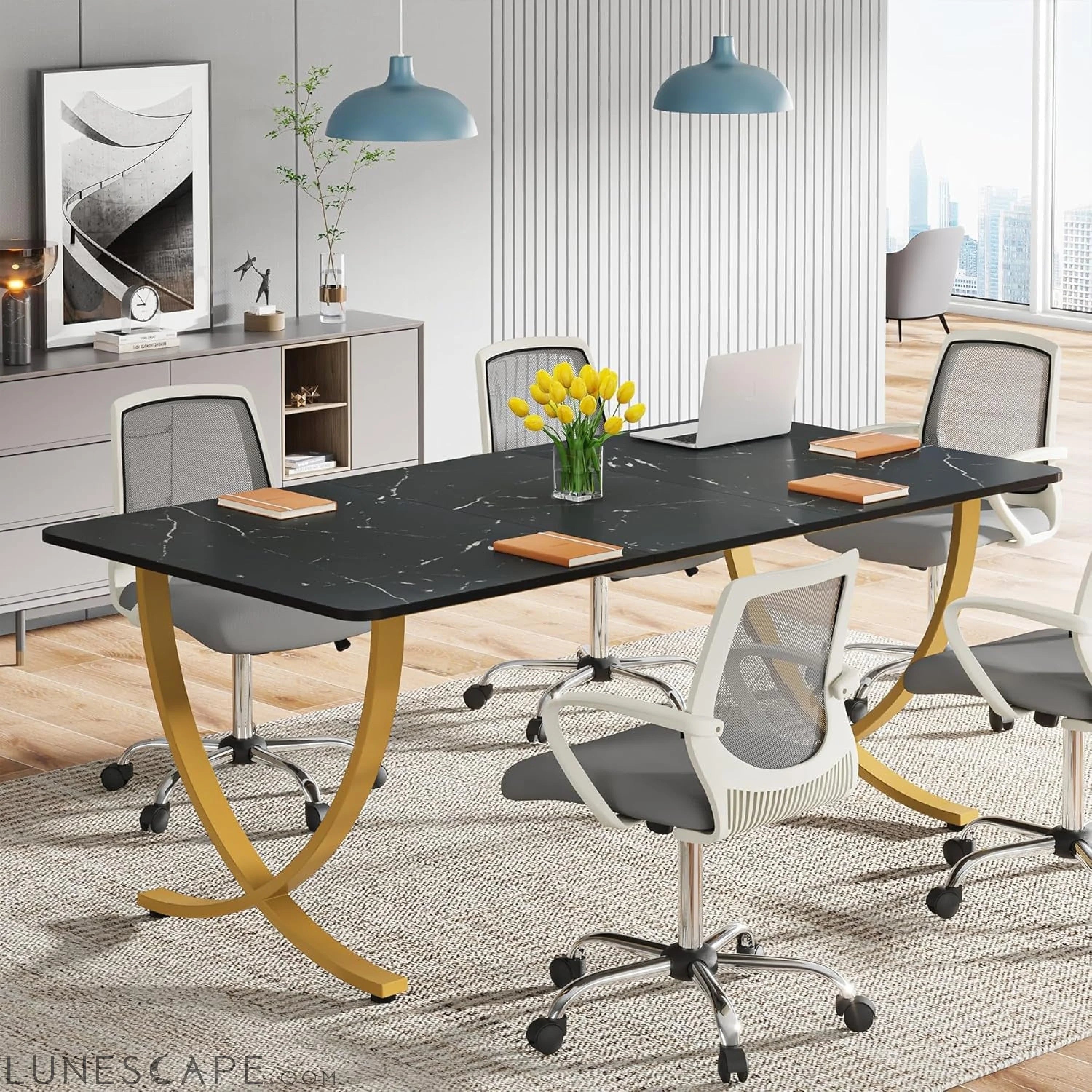 Executive Desk, 63” W X 31.5” D Large Office Desk, Modern Computer LUNESCAPE