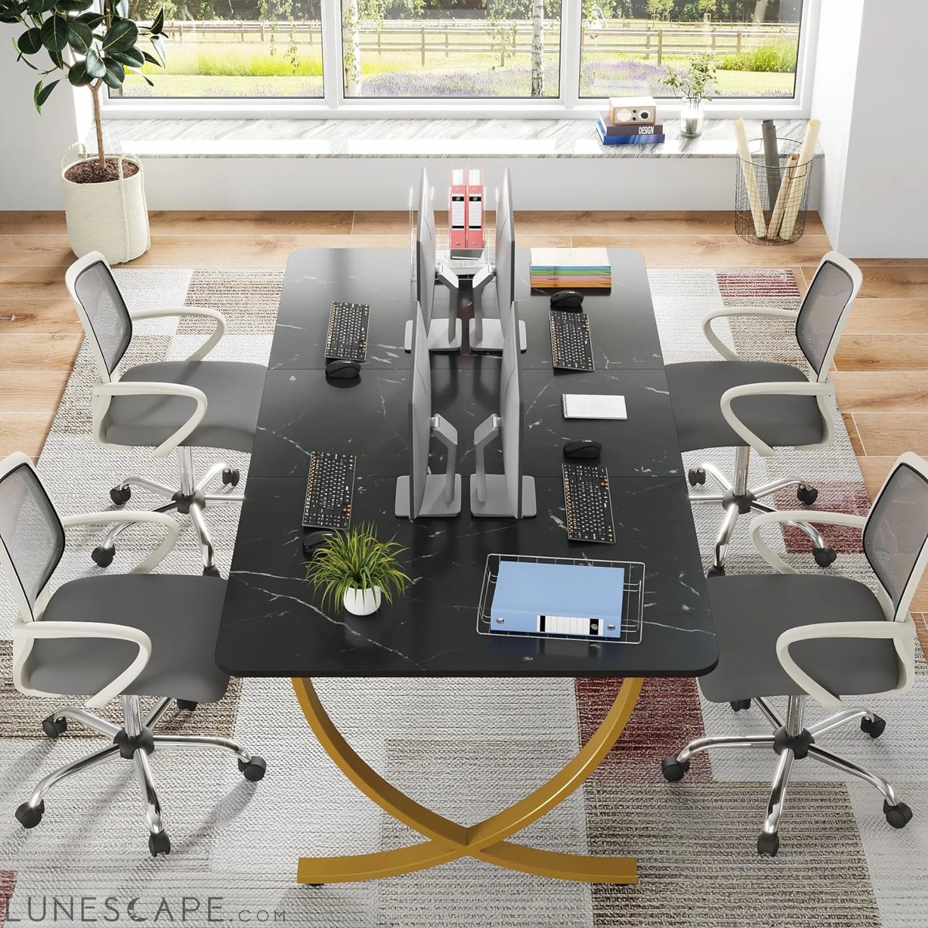 Executive Desk, 63” W X 31.5” D Large Office Desk, Modern Computer LUNESCAPE