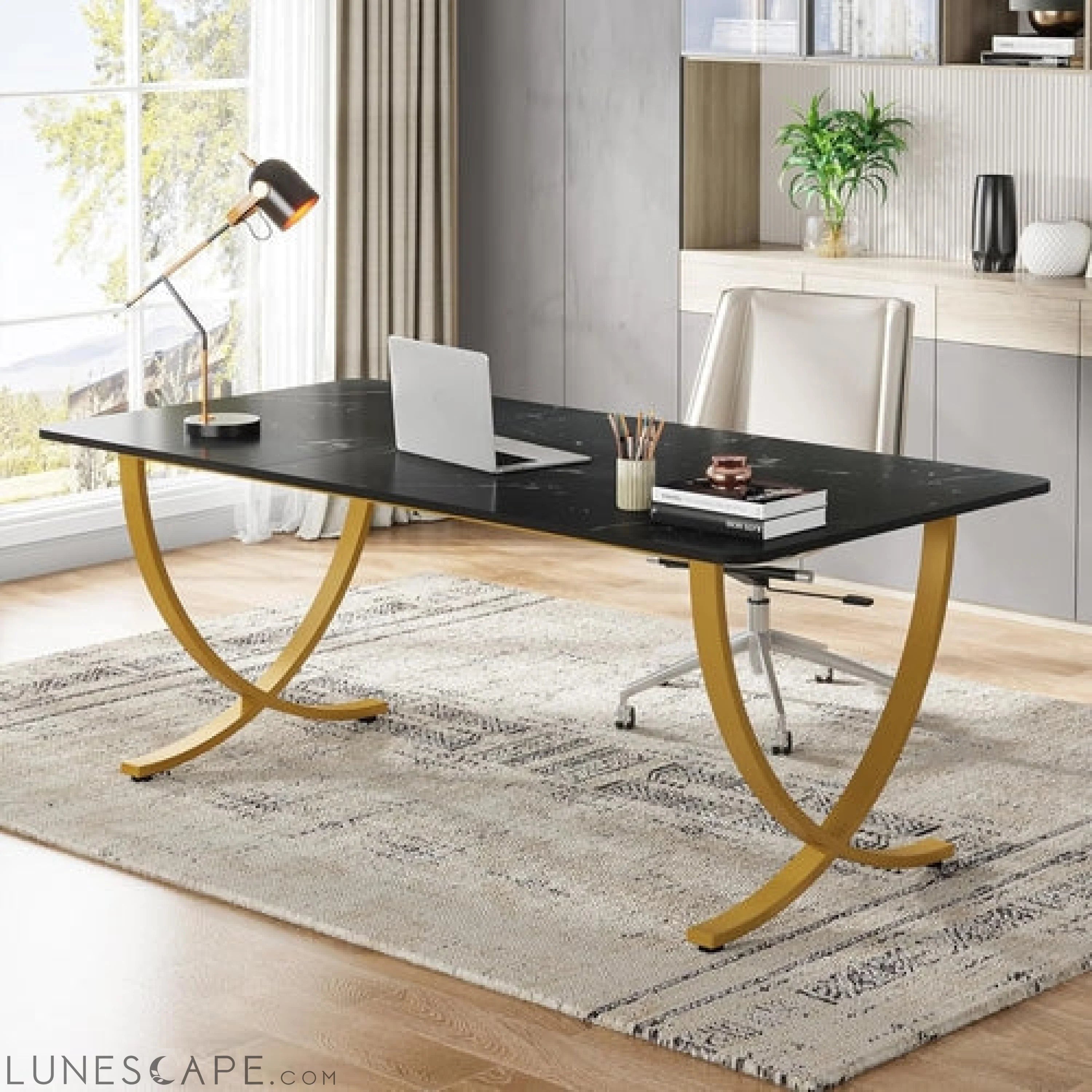 Executive Desk, 63” W X 31.5” D Large Office Desk, Modern Computer LUNESCAPE