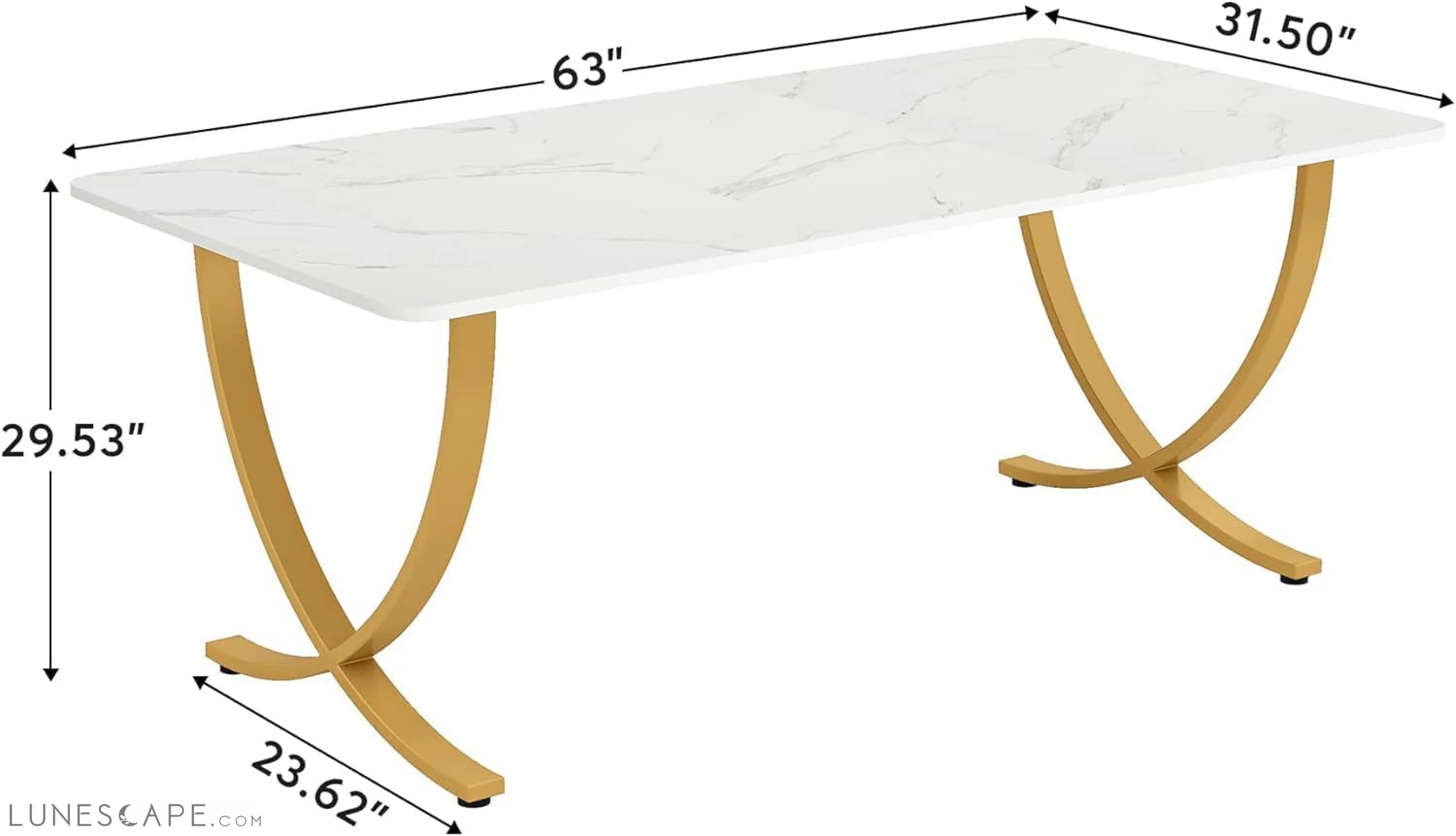 Executive Desk, 63” W X 31.5” D Large Office Desk, Modern Computer LUNESCAPE