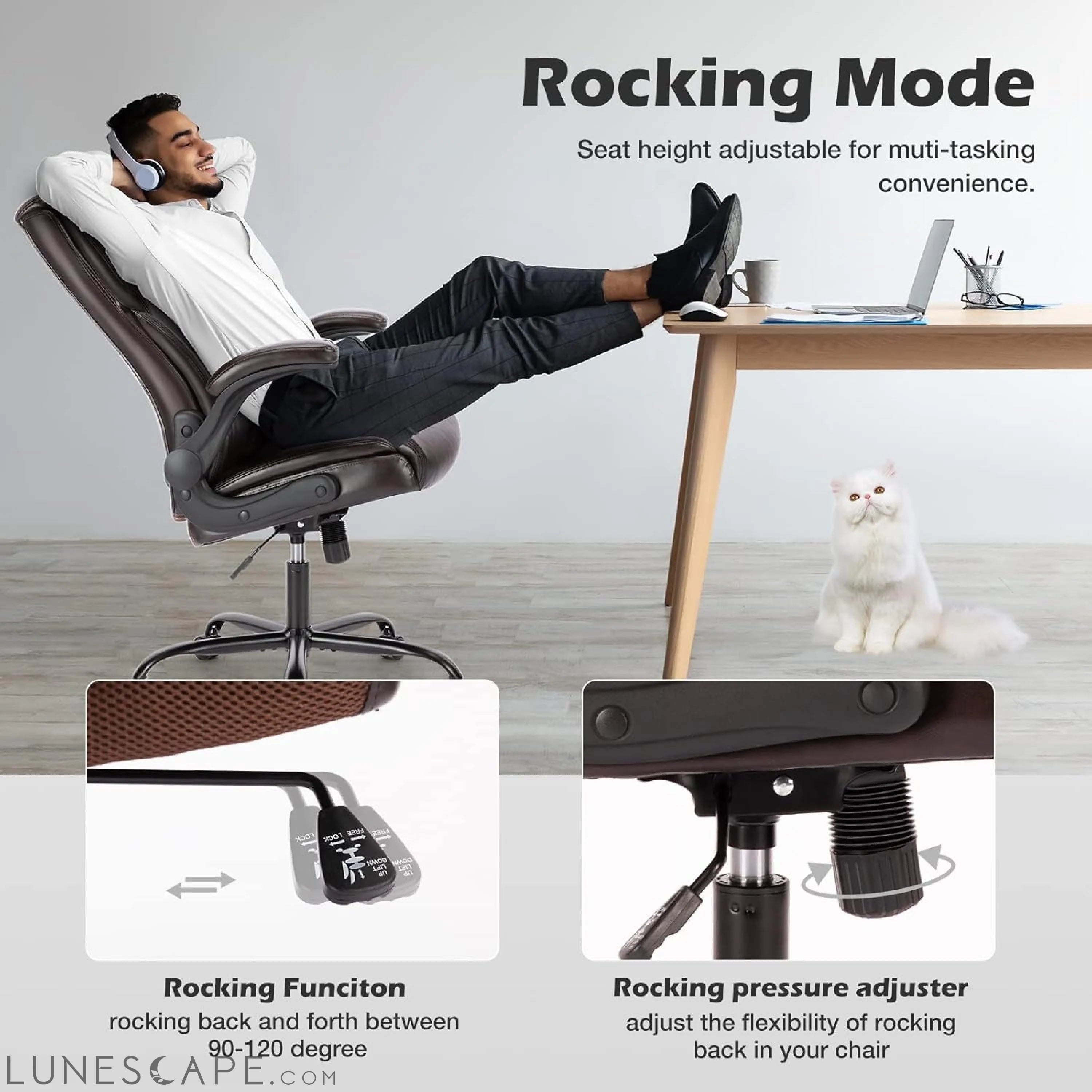 Executive Office Chair – Ergonomic Adjustable Computer Desk Chairs LUNESCAPE