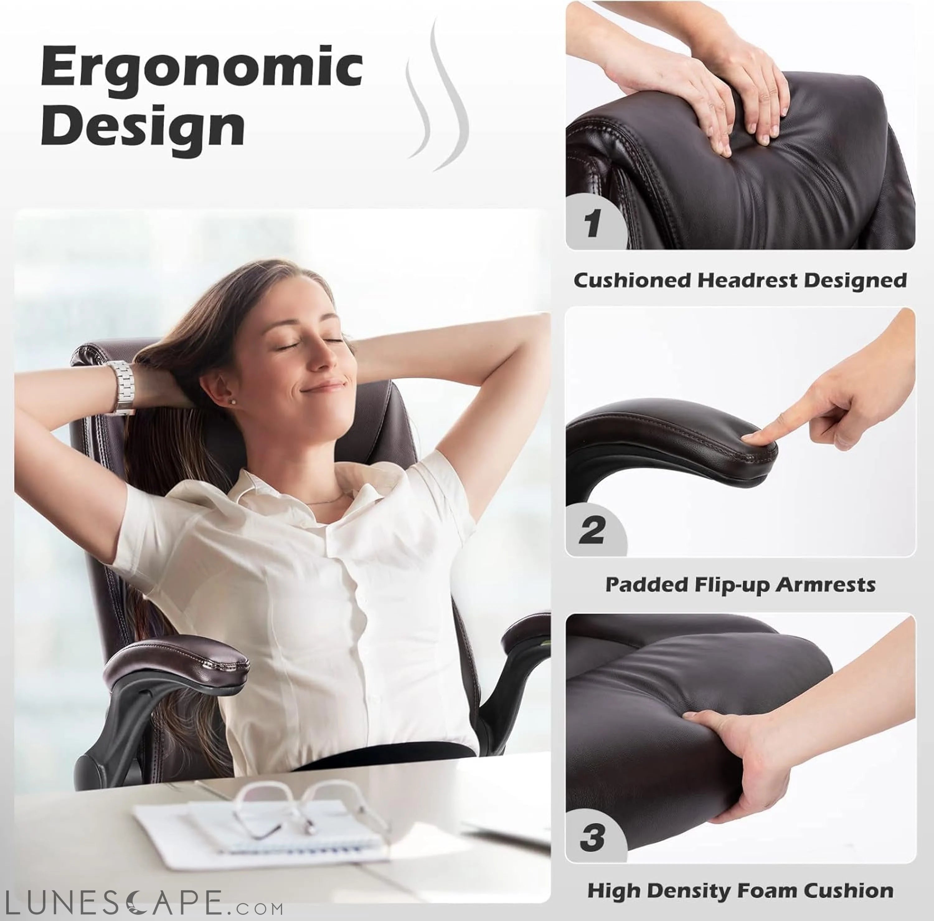 Executive Office Chair – Ergonomic Adjustable Computer Desk Chairs LUNESCAPE