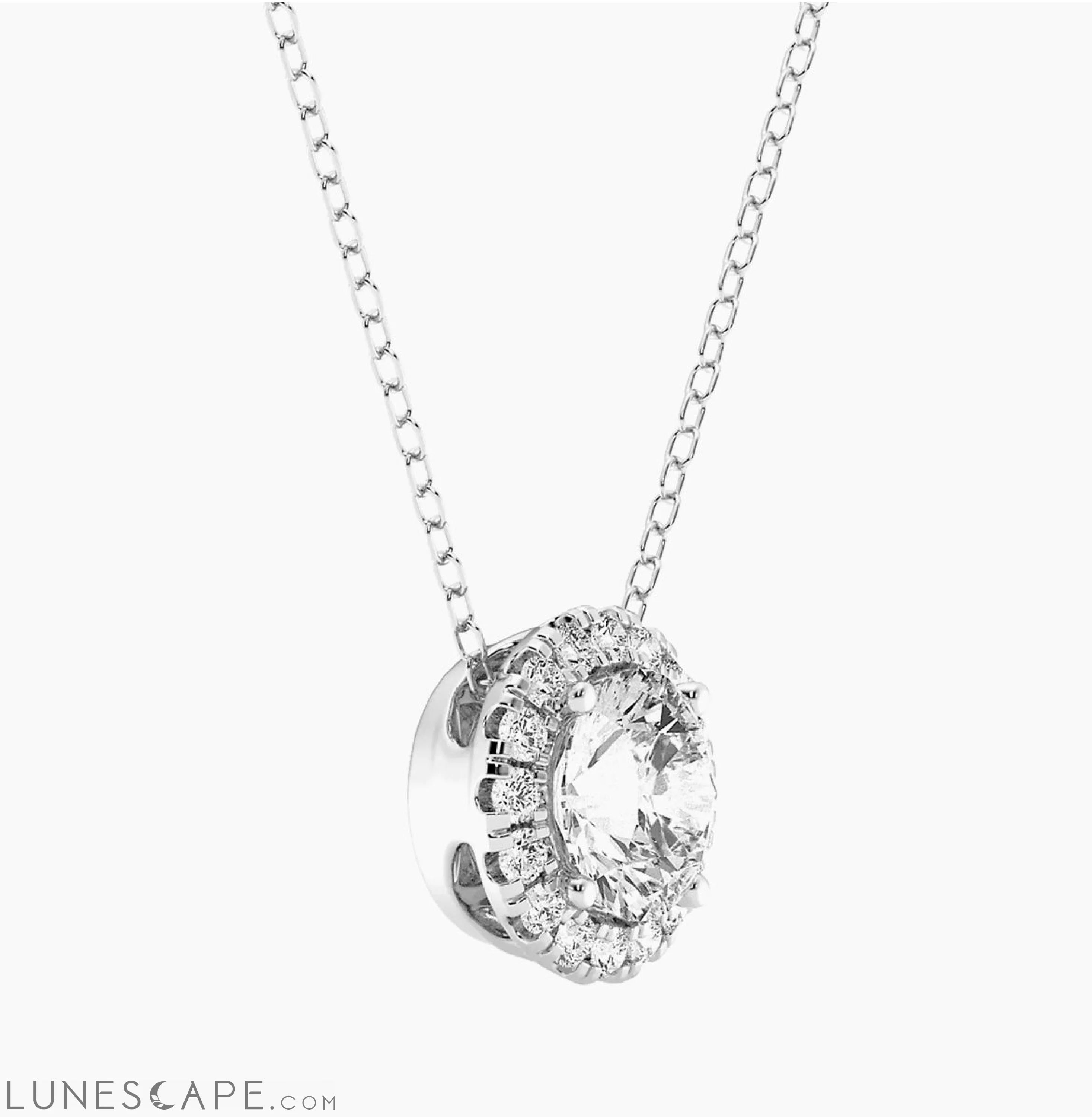 Exquisite Diamond (G/Vs) Halo Pendant Necklace in 14kt White Gold LUNESCAPE