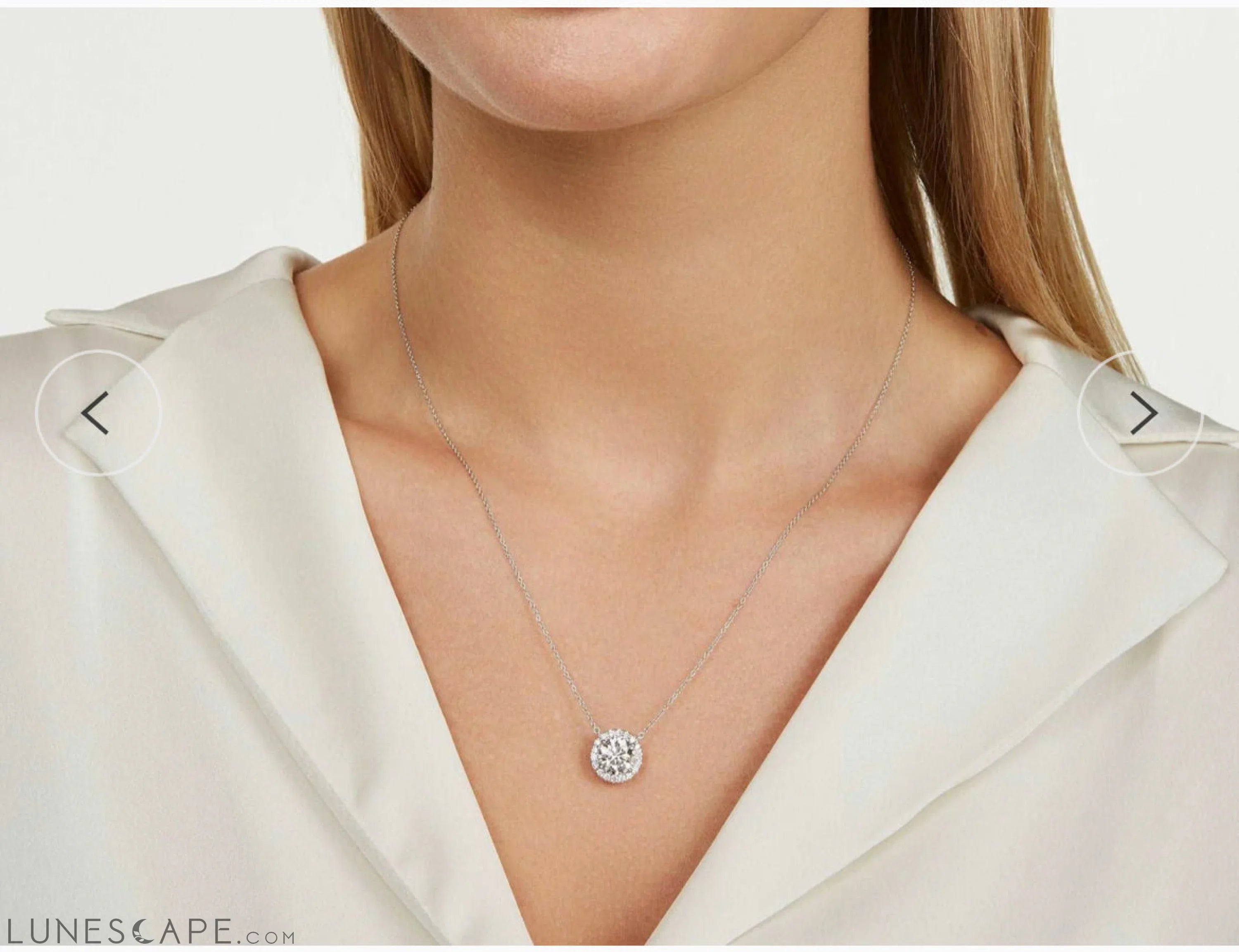 Exquisite Diamond (G/Vs) Halo Pendant Necklace in 14kt White Gold LUNESCAPE