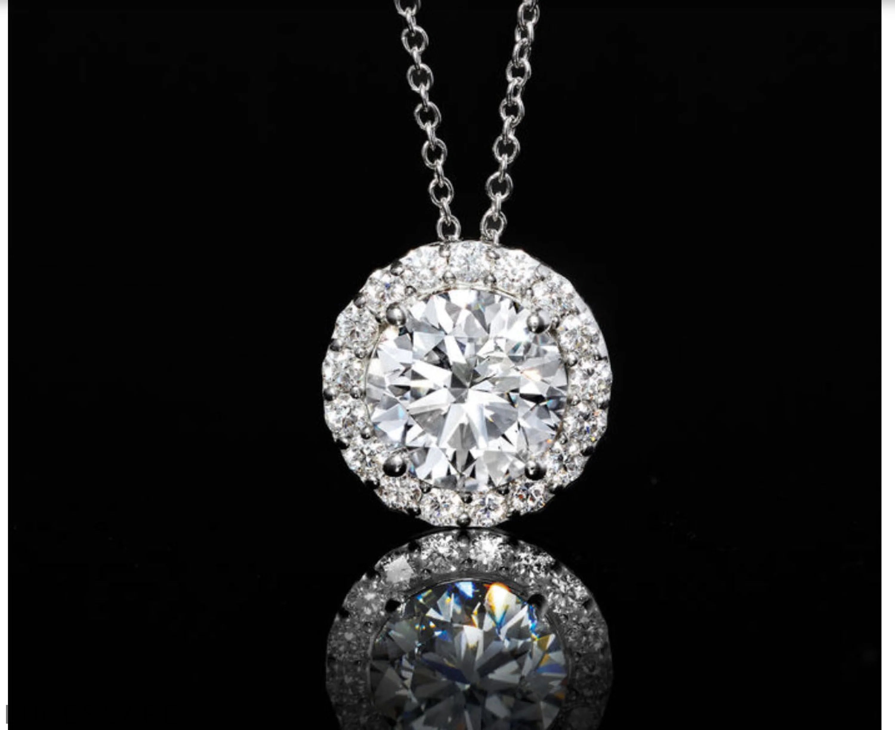 Exquisite Diamond (G/Vs) Halo Pendant Necklace in 14kt White Gold LUNESCAPE