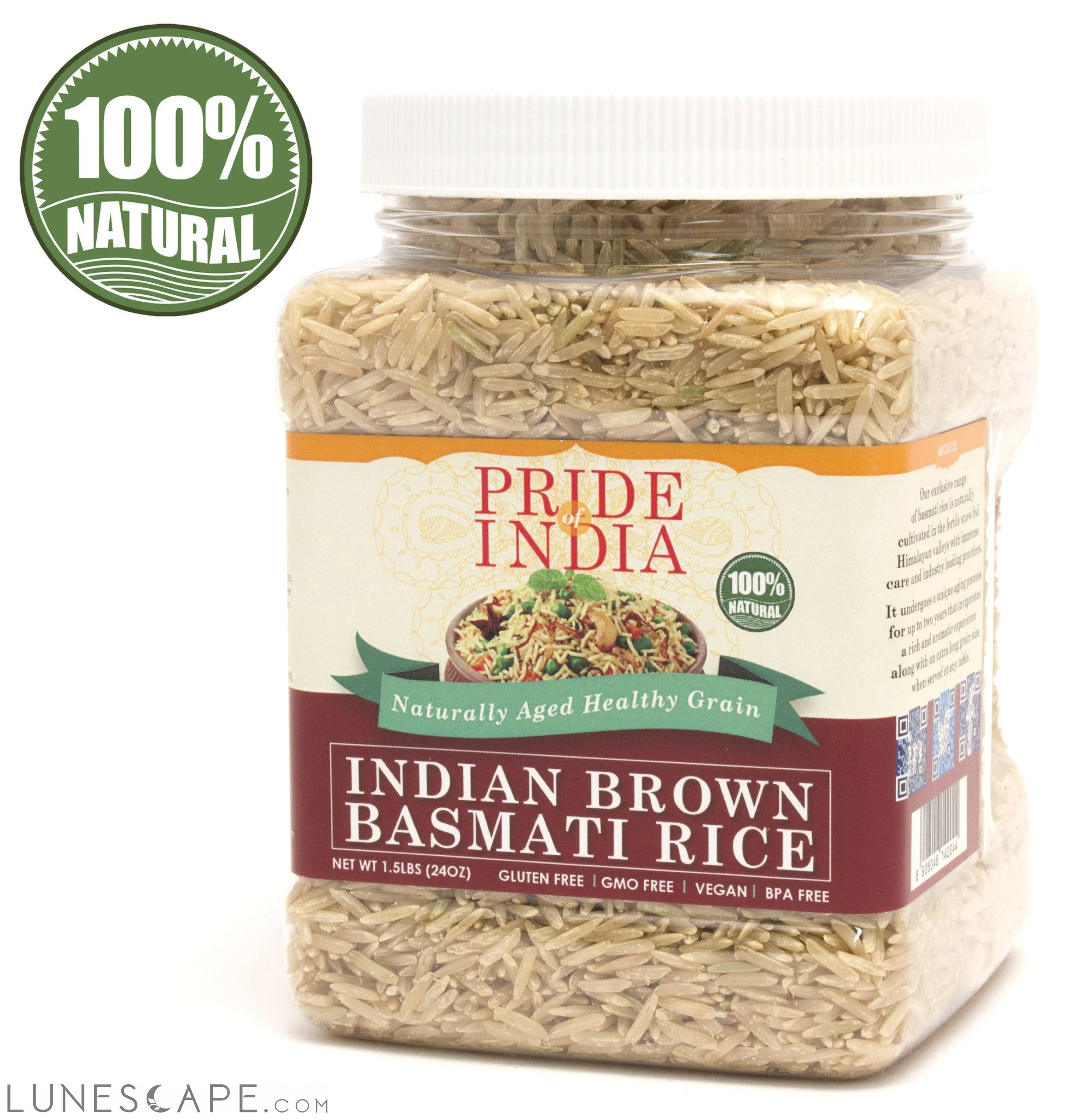 Extra Long Indian Brown Basmati Rice - Naturally Aged Healthy Grain LUNESCAPE
