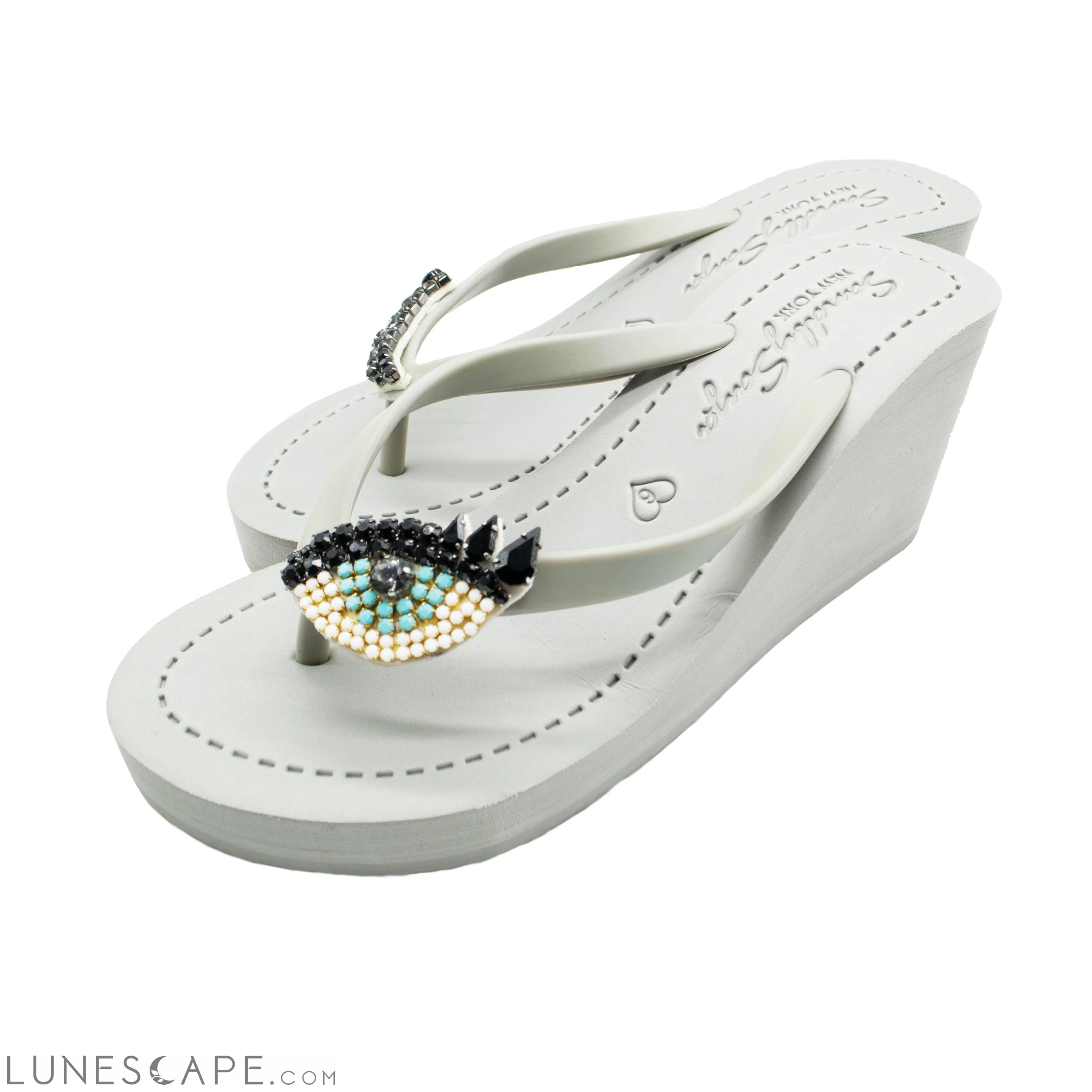 Eyes - Rhine Stone Embellished Women's High Wedge Flip Flops Sandal LUNESCAPE